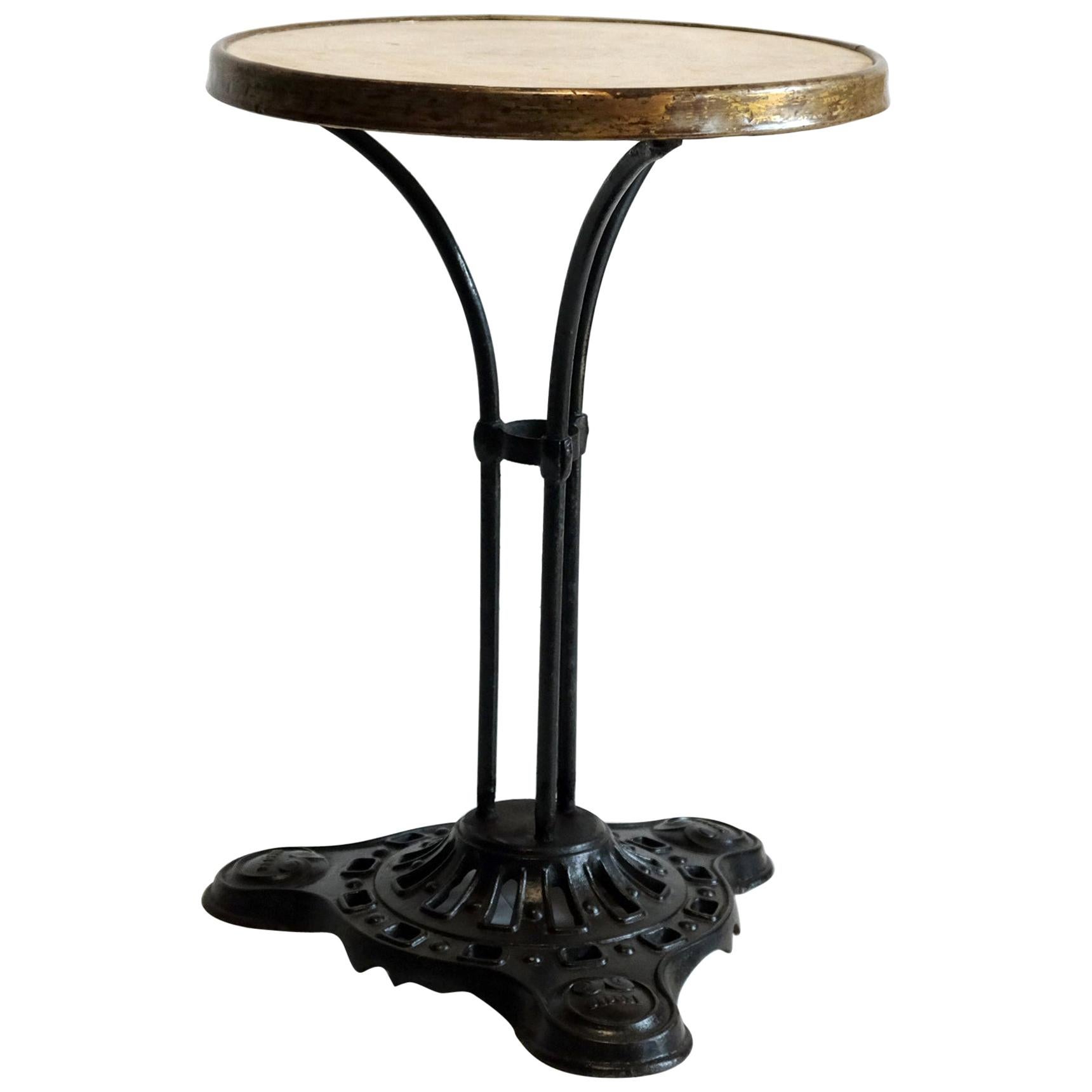French Cast Iron Marble Bistro Garden Table, EW Depose, Art Deco, 1920s, Outdoor at 1stDibs