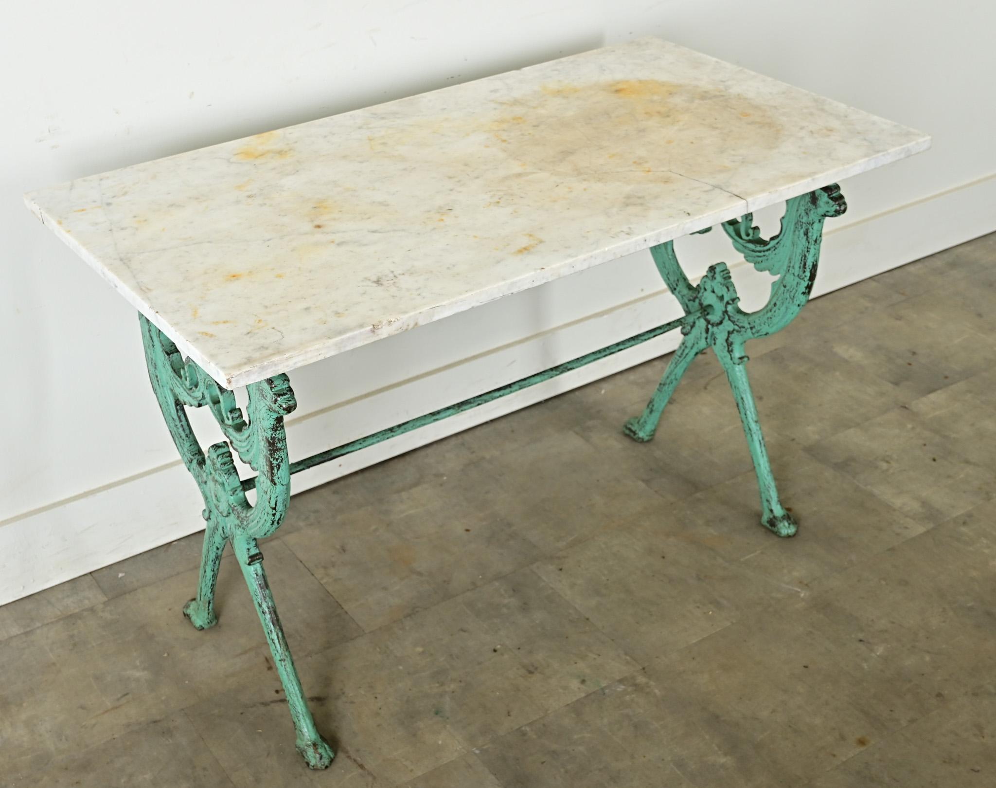 19th Century French Cast Iron & Marble Bistro Table