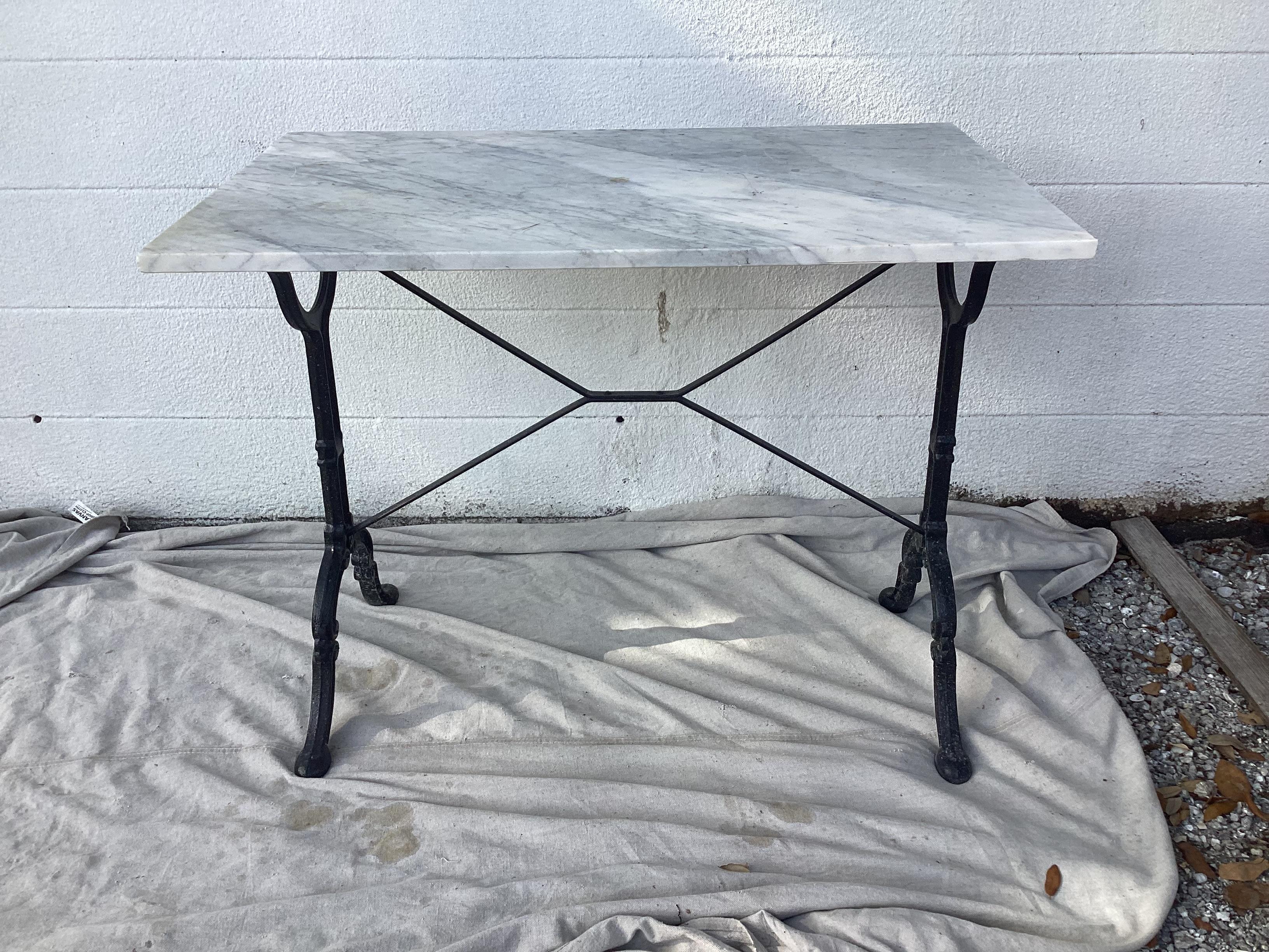 French Cast Iron Marble-Top Bistro Table #1 In Good Condition In Bradenton, FL