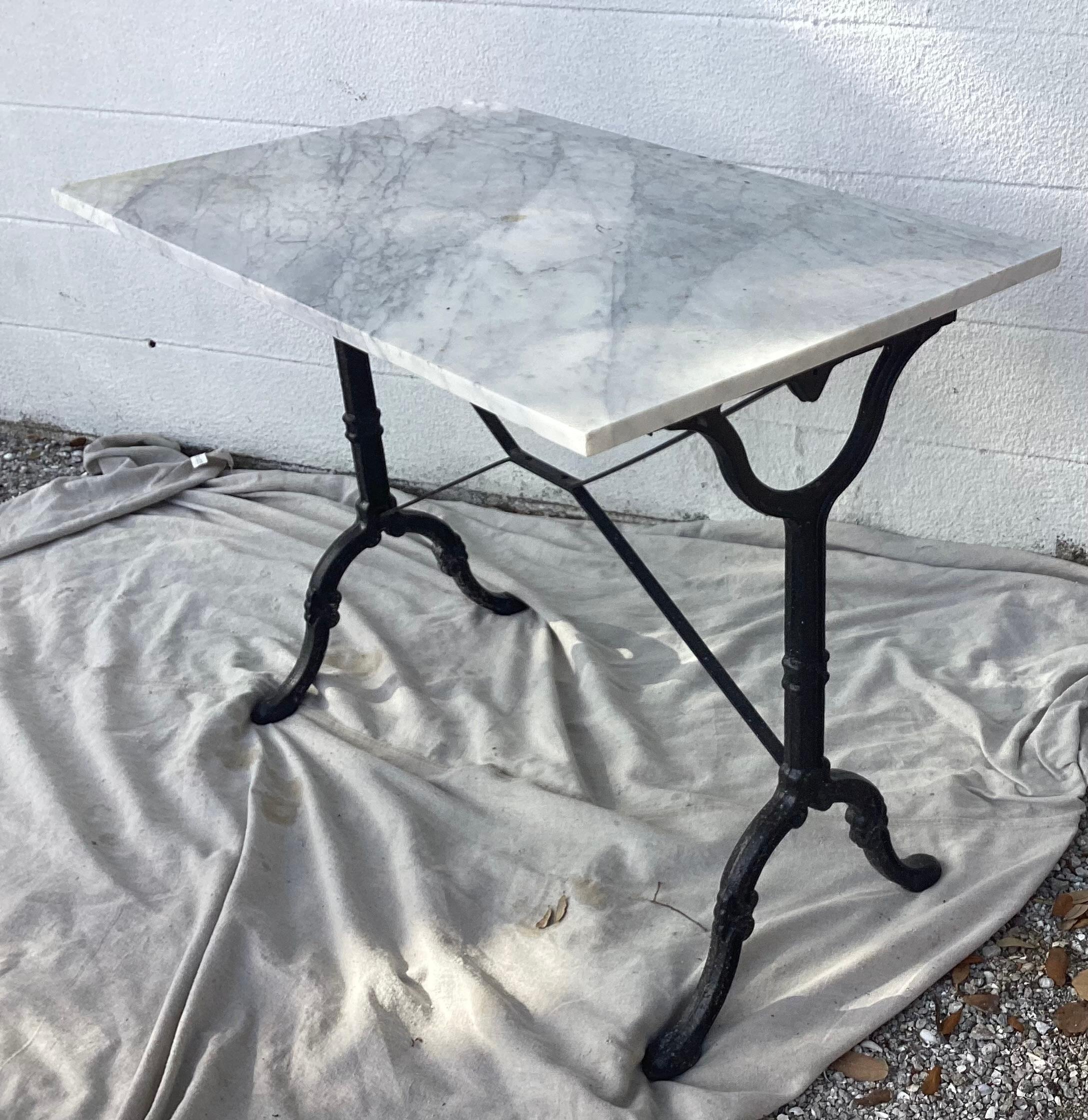 20th Century French Cast Iron Marble-Top Bistro Table #1