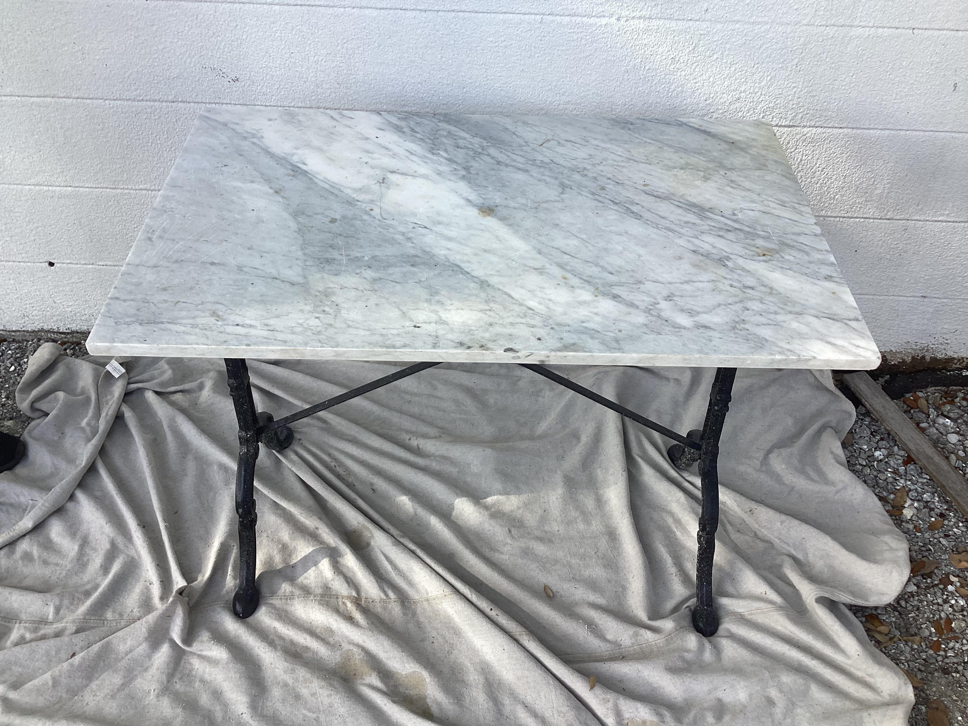 French Cast Iron Marble-Top Bistro Table #1 1