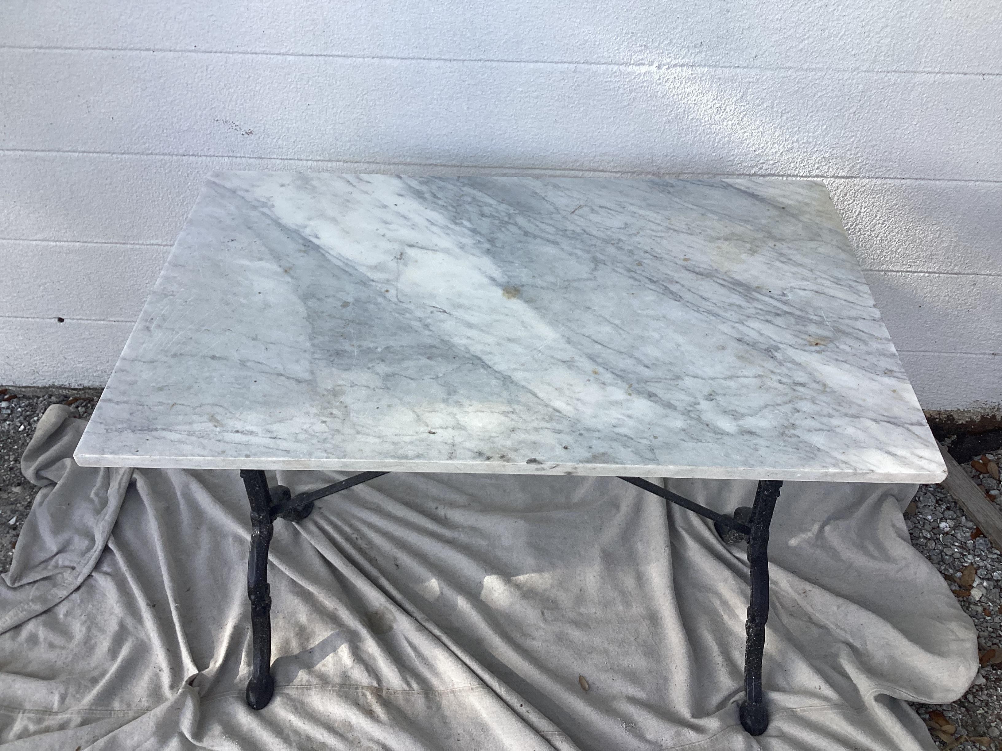 French Cast Iron Marble-Top Bistro Table #1 2