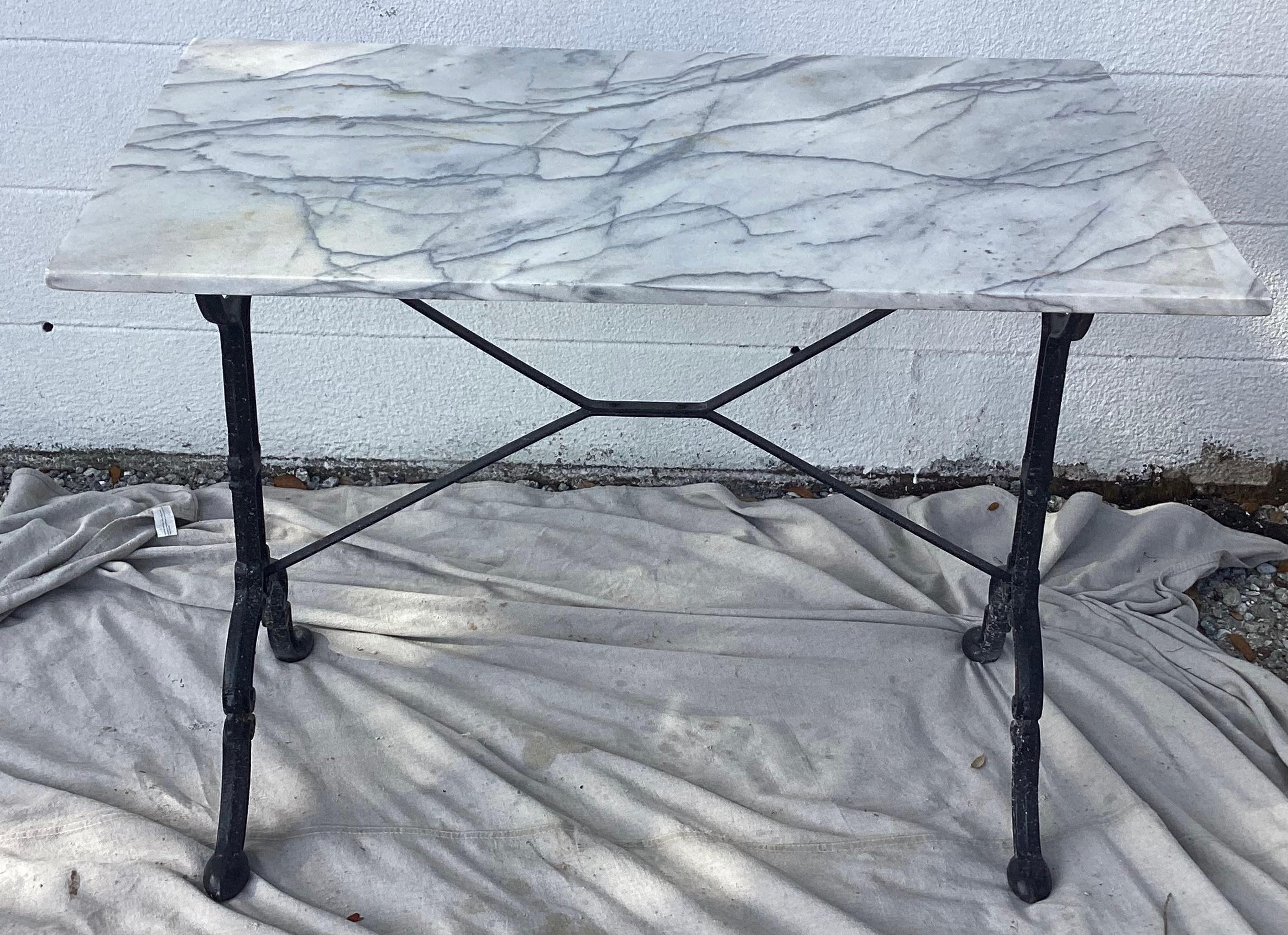 French Cast Iron Marble-Top Bistro Table #2 For Sale 5
