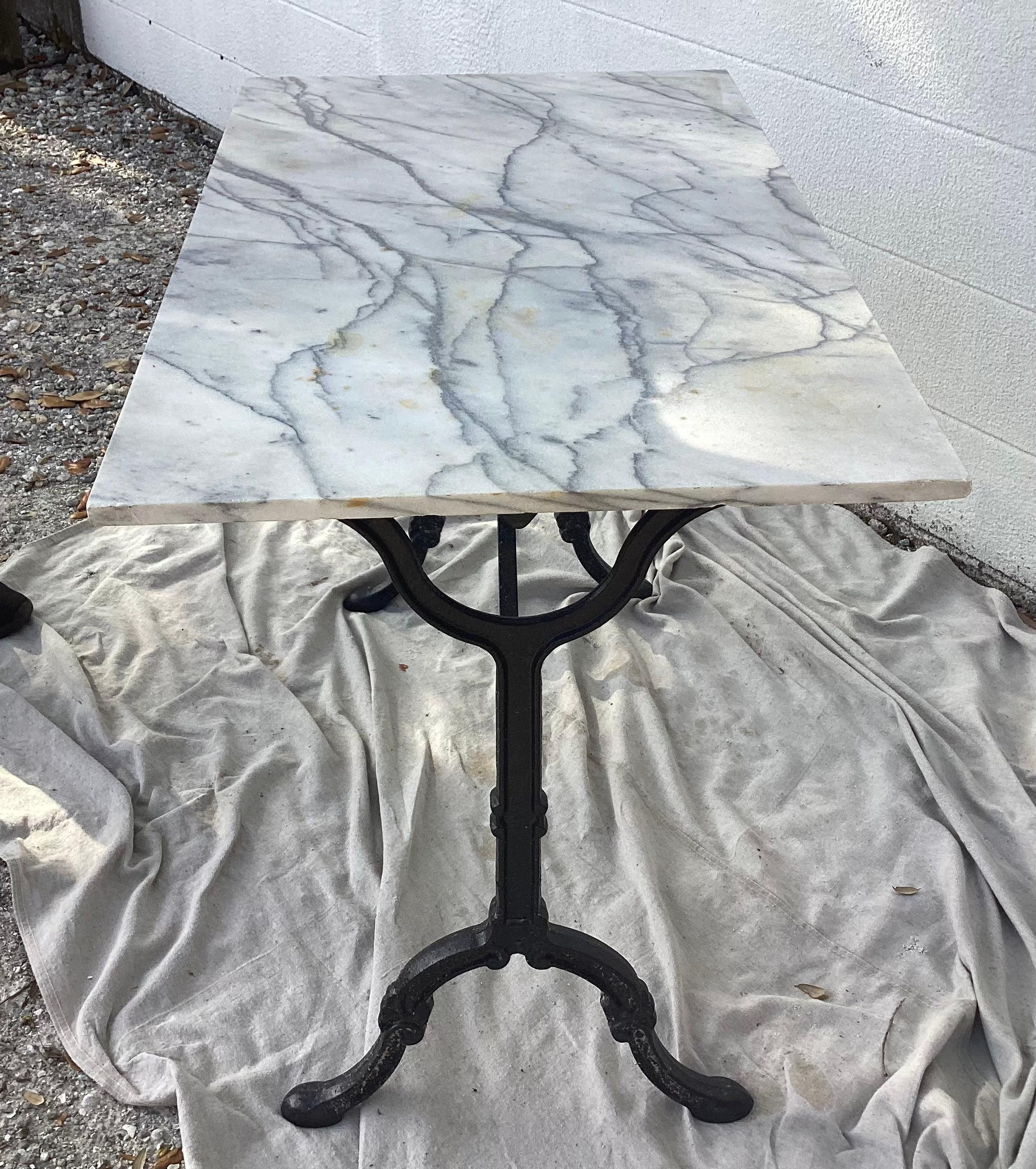 French Cast Iron Marble-Top Bistro Table #2 For Sale 2