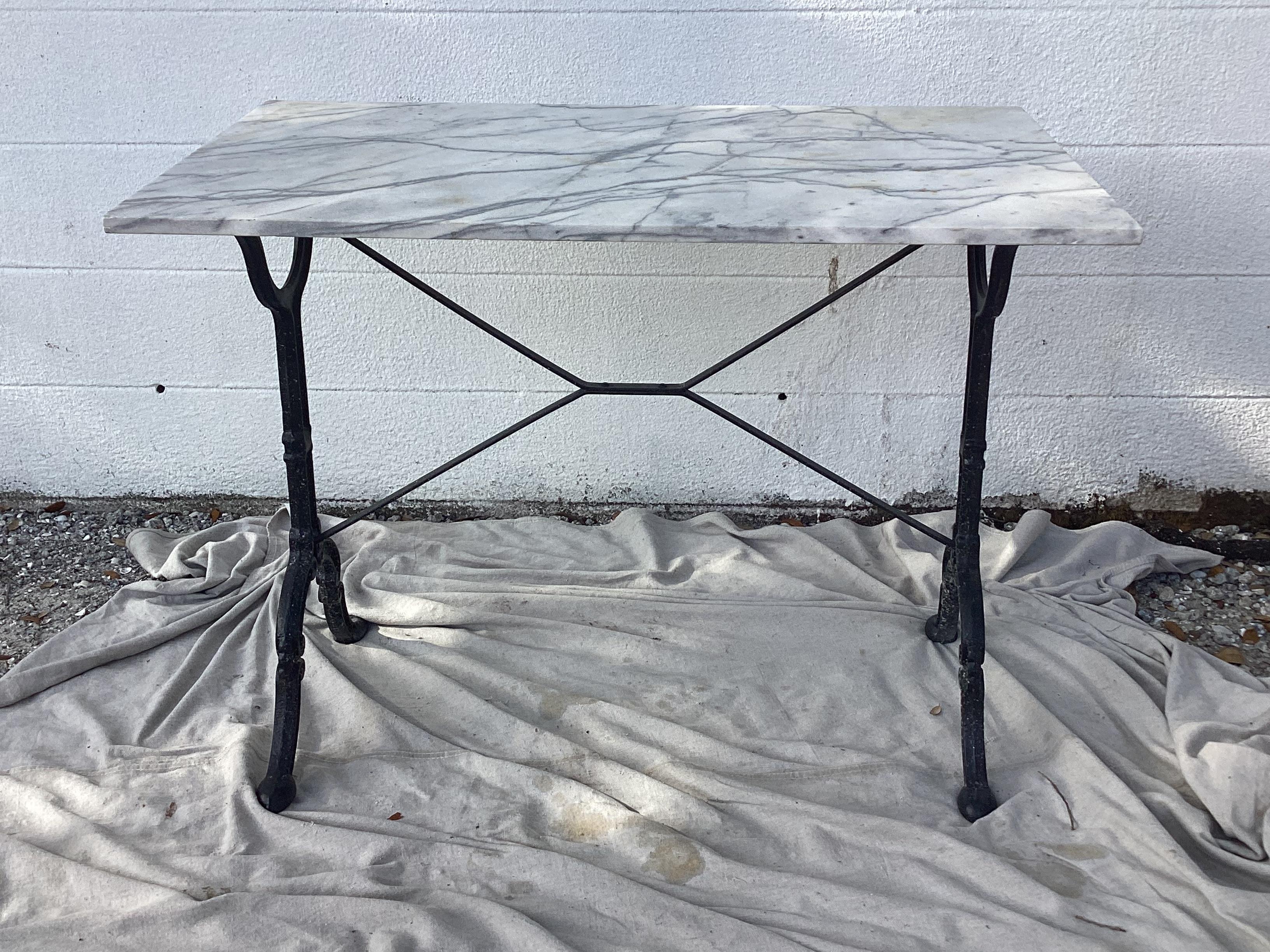 French Cast Iron Marble-Top Bistro Table #2 For Sale 3