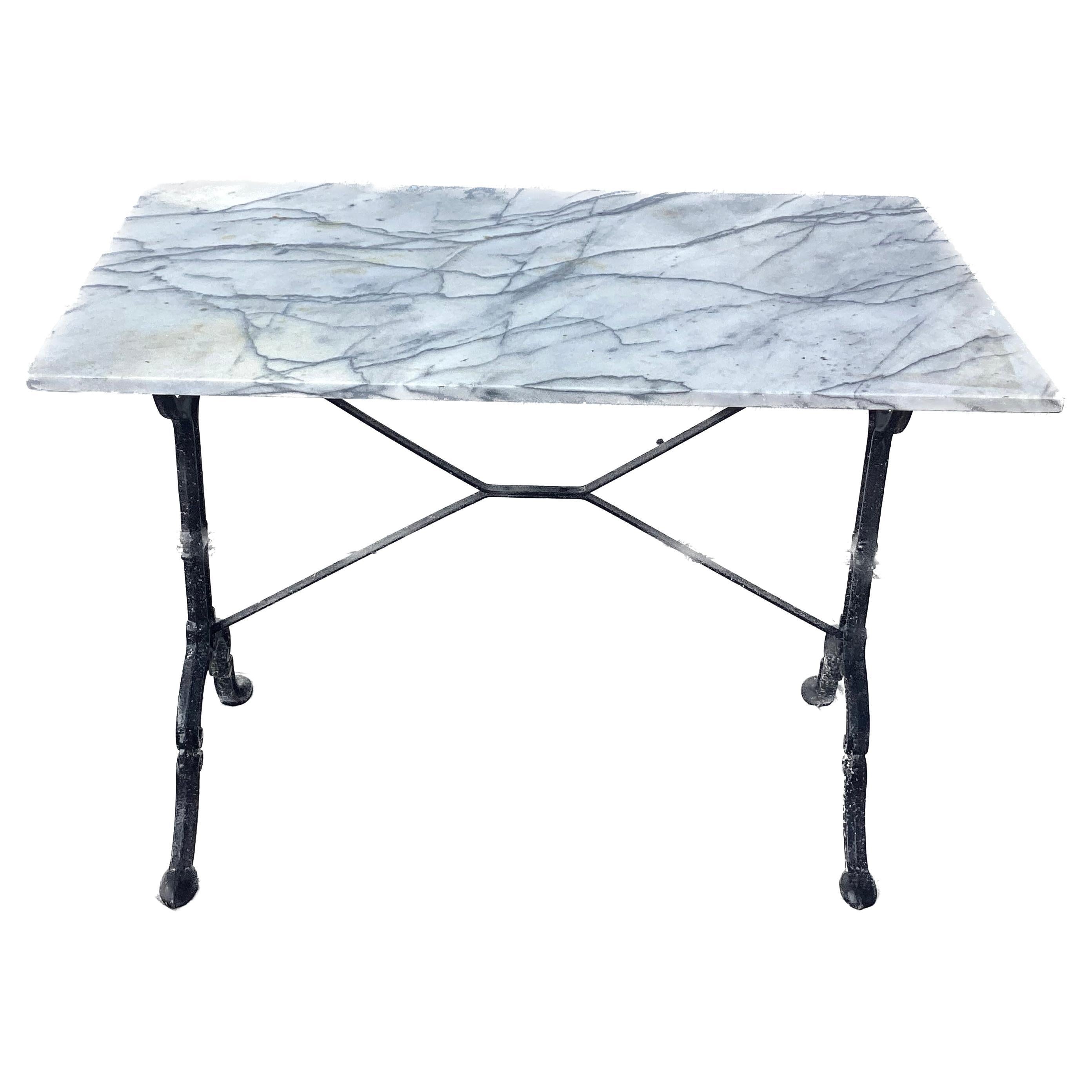 French Cast Iron Marble-Top Bistro Table #2 For Sale