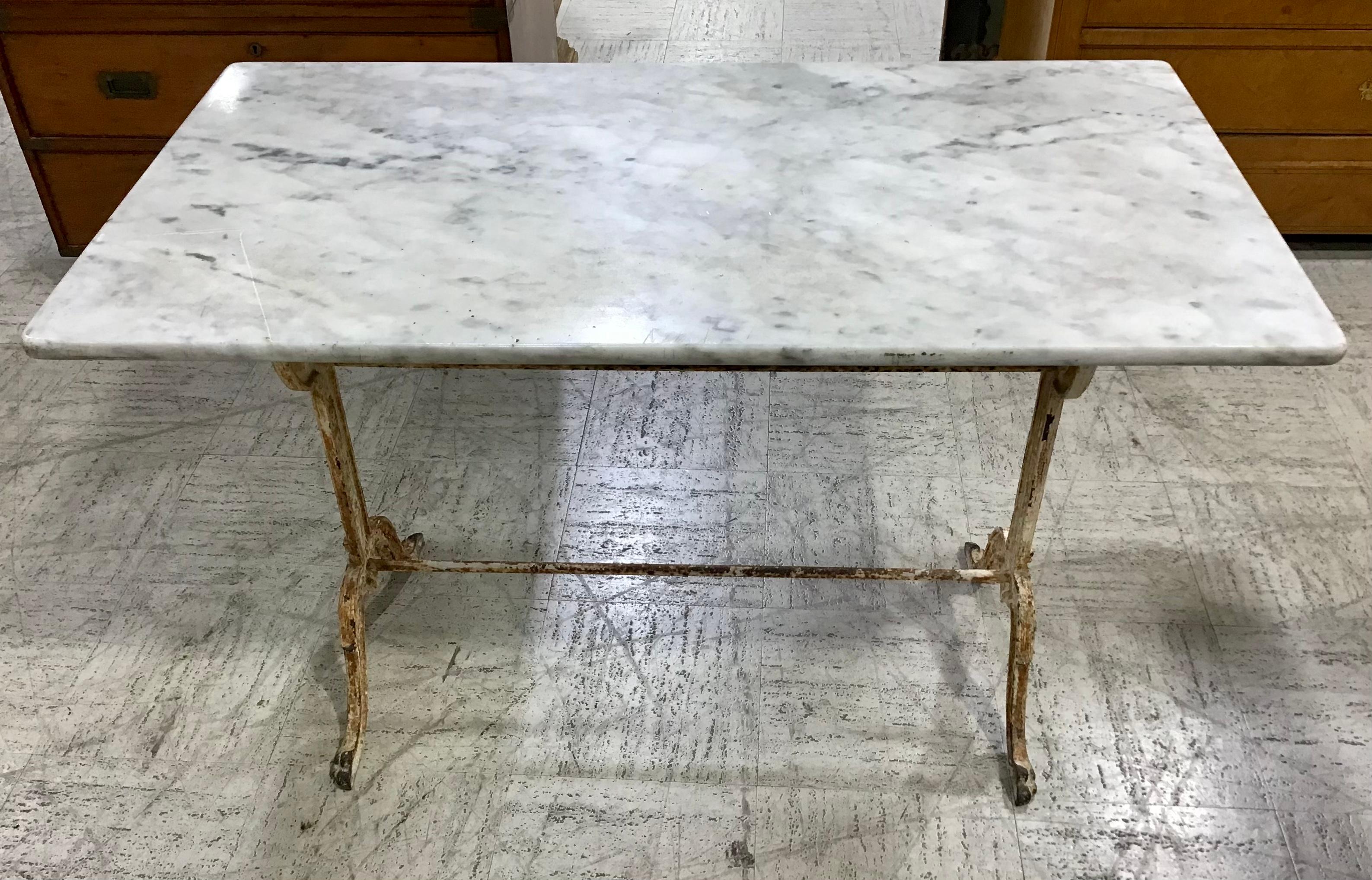 French Provincial French Cast Iron Marble-Top Bistro Table