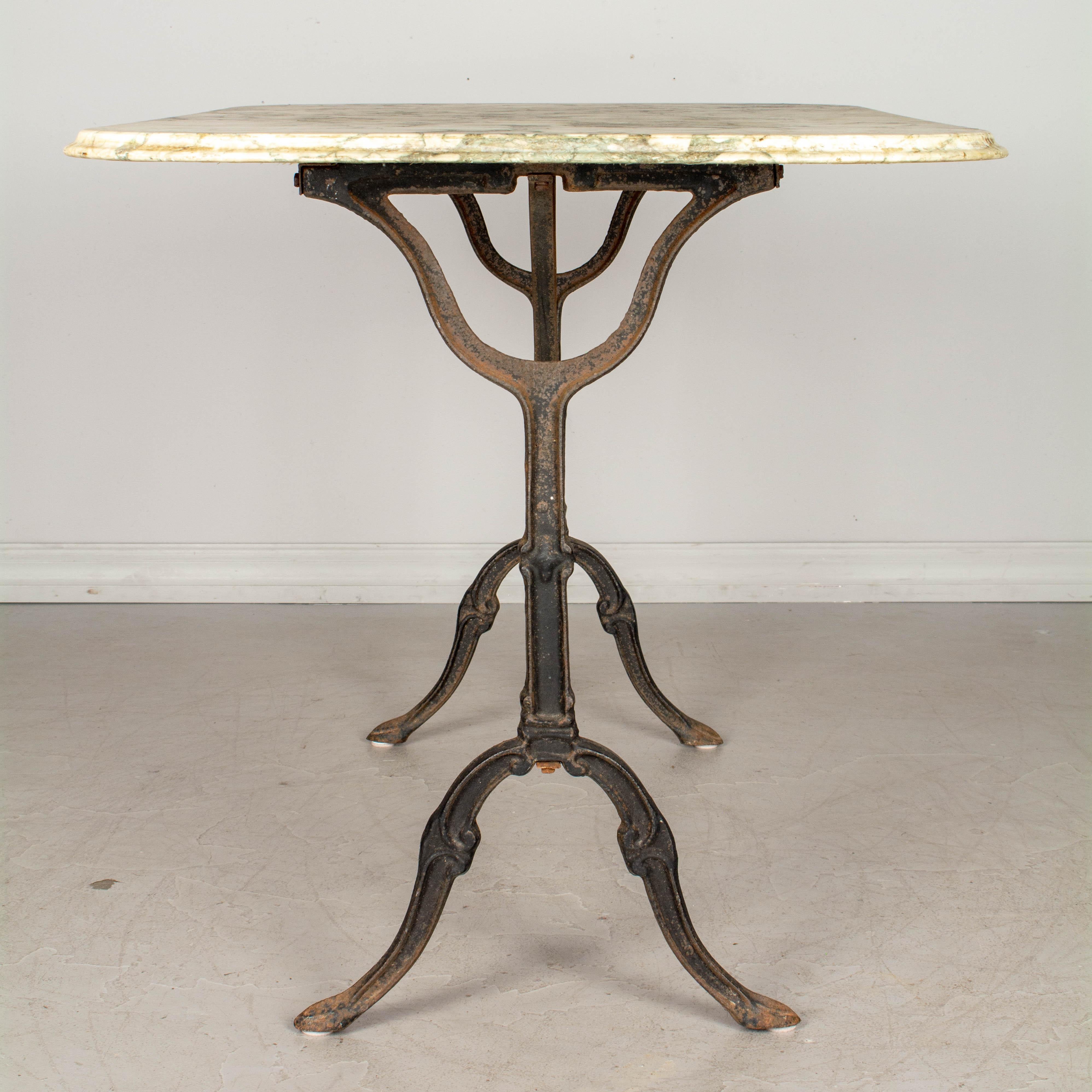 Art Deco French Cast Iron Marble-Top Bistro Table