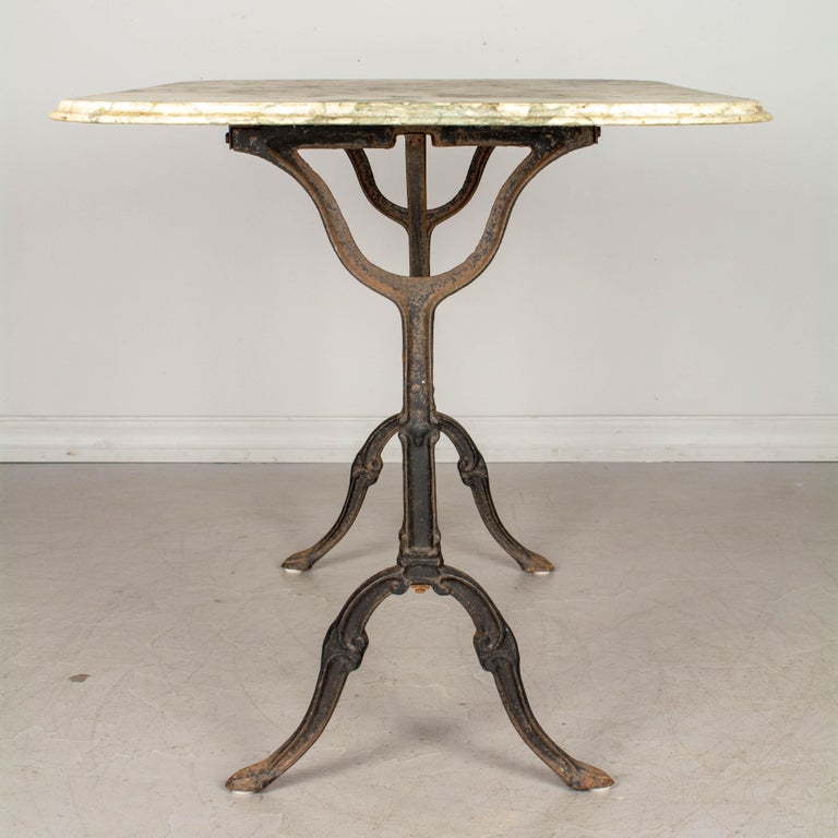 French Cast Iron MarbleTop Bistro Table at 1stDibs