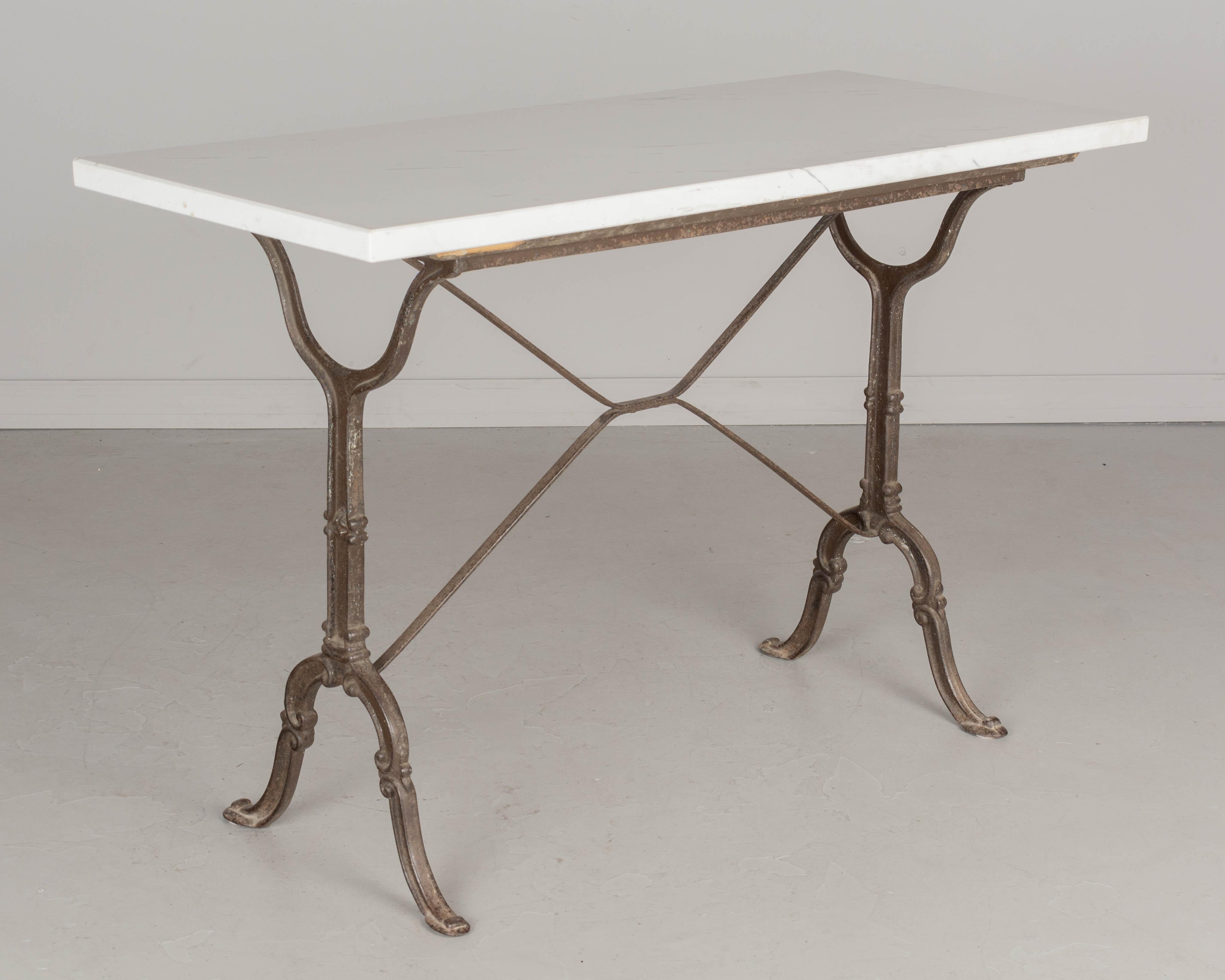 Beaux Arts French Cast Iron Marble Top Bistro Table For Sale
