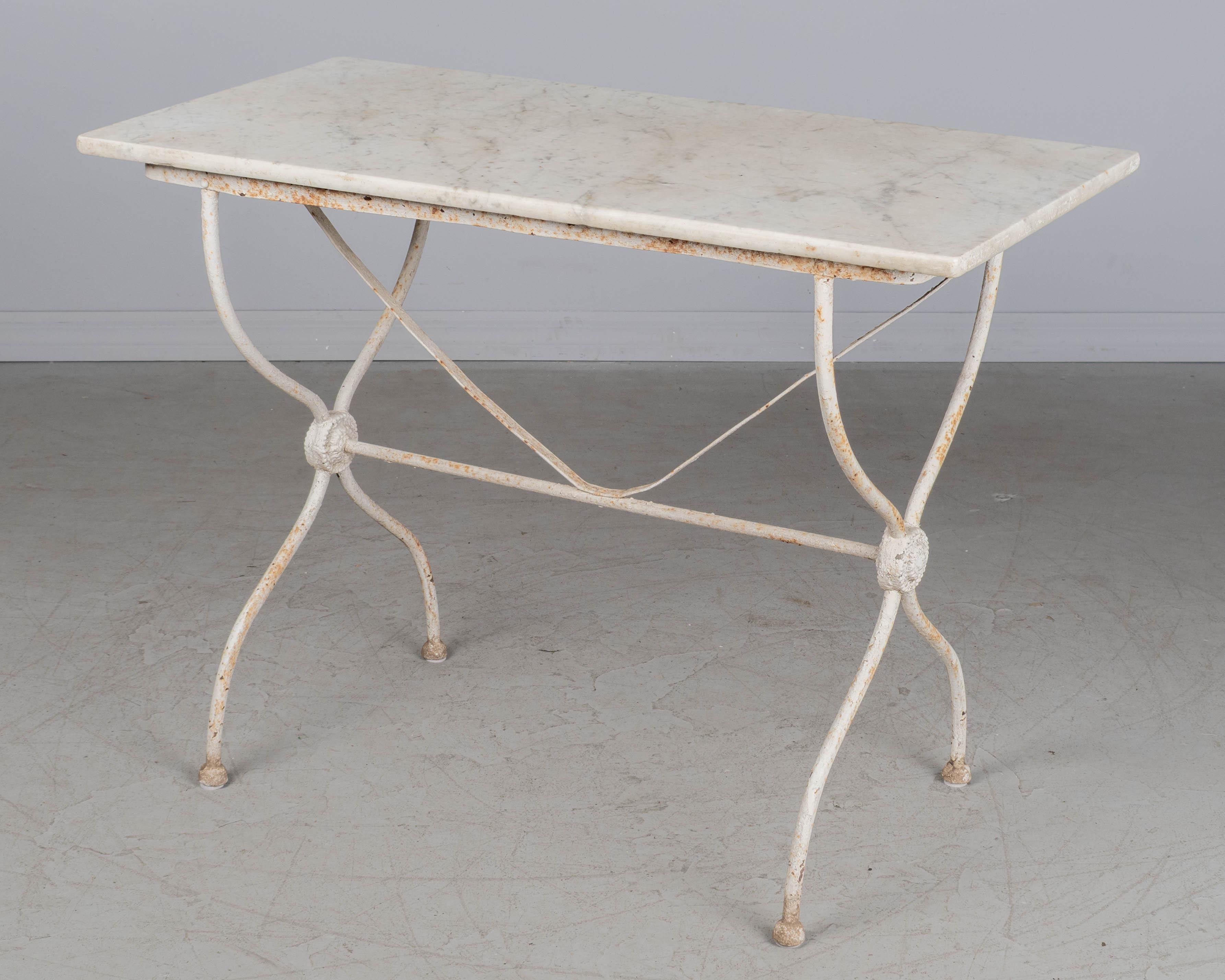 Beaux Arts French Cast Iron Marble Top Bistro Table For Sale