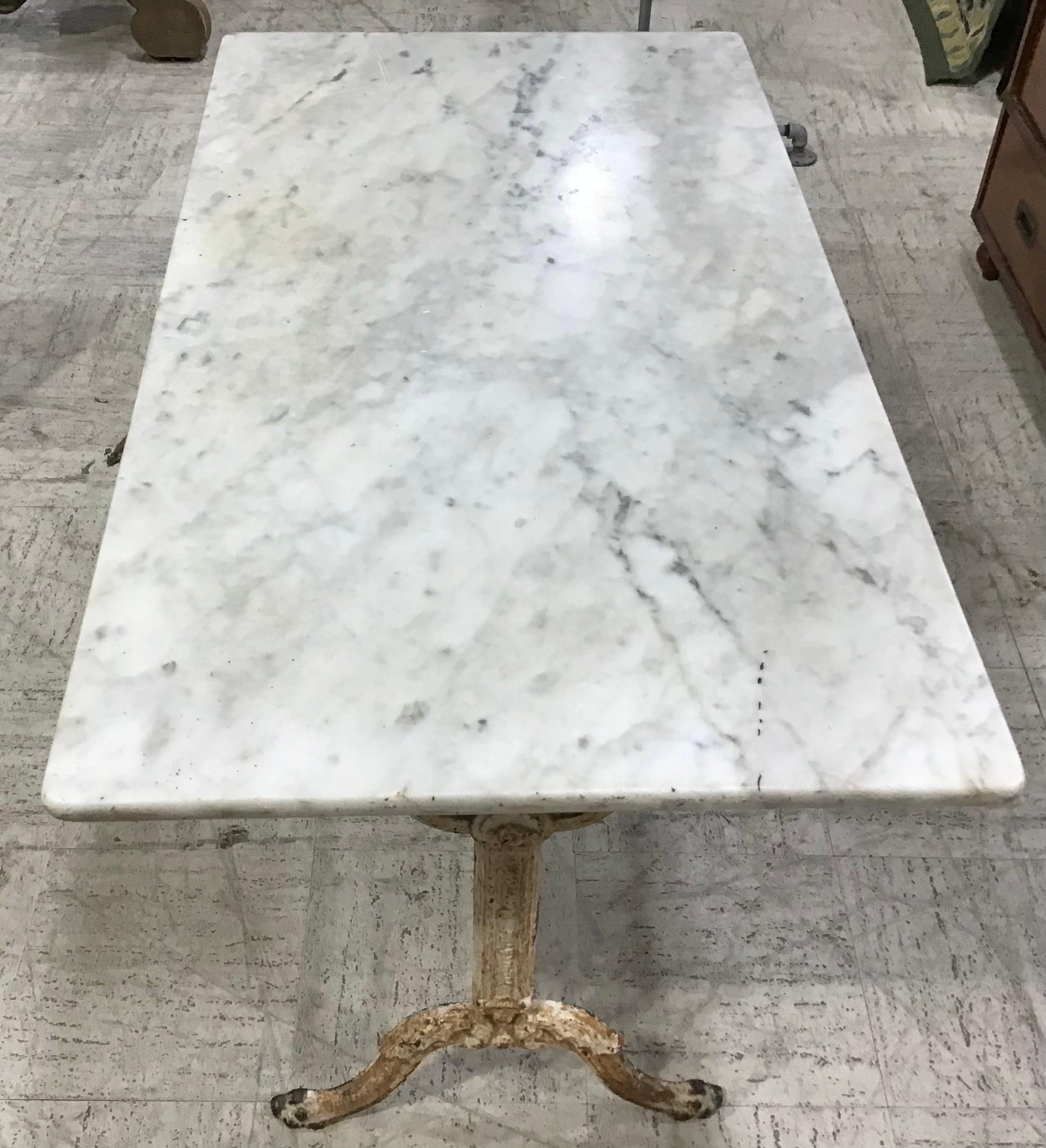 French Cast Iron Marble-Top Bistro Table In Good Condition In Bradenton, FL