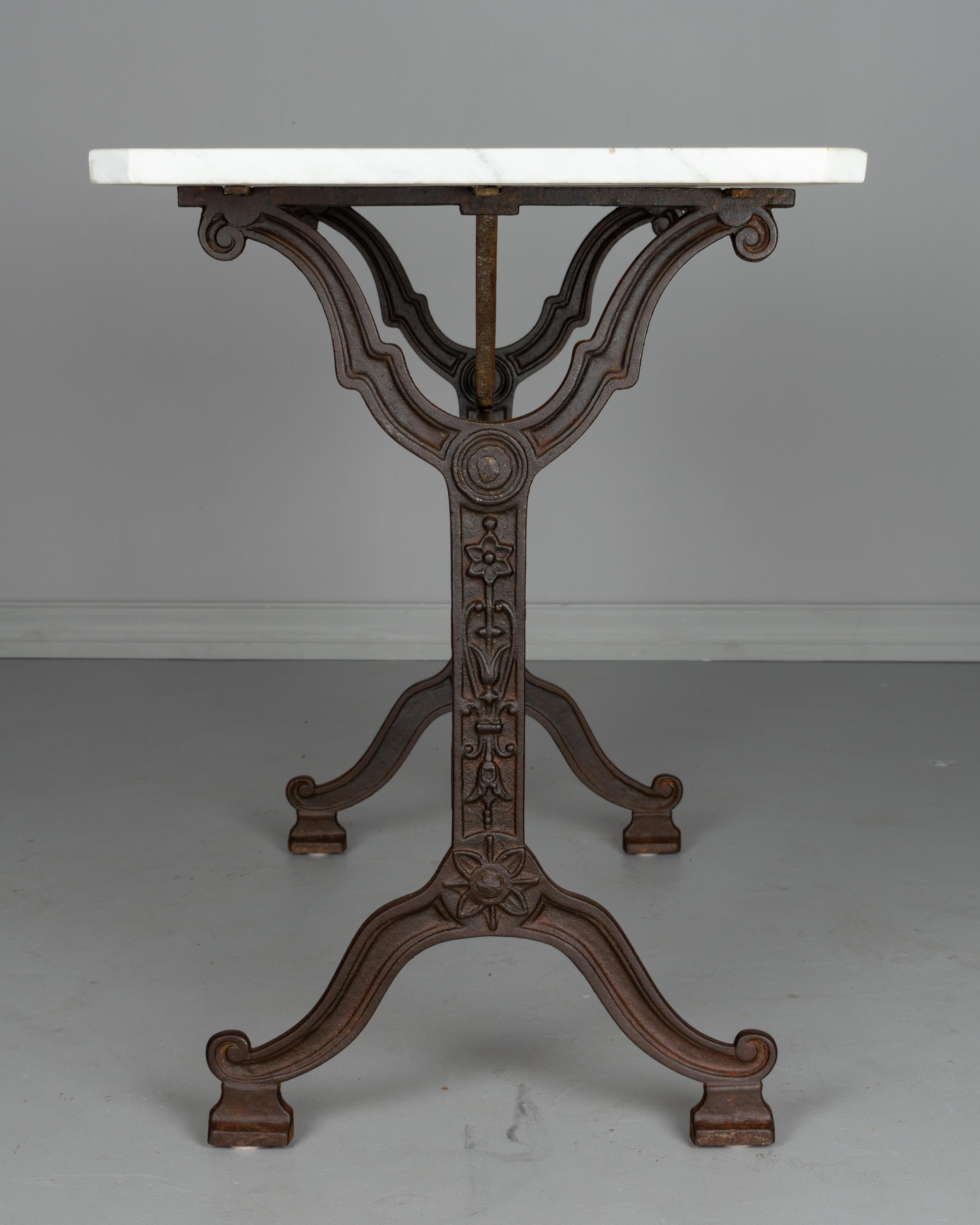 French Cast Iron Marble-Top Bistro Table In Good Condition In Winter Park, FL