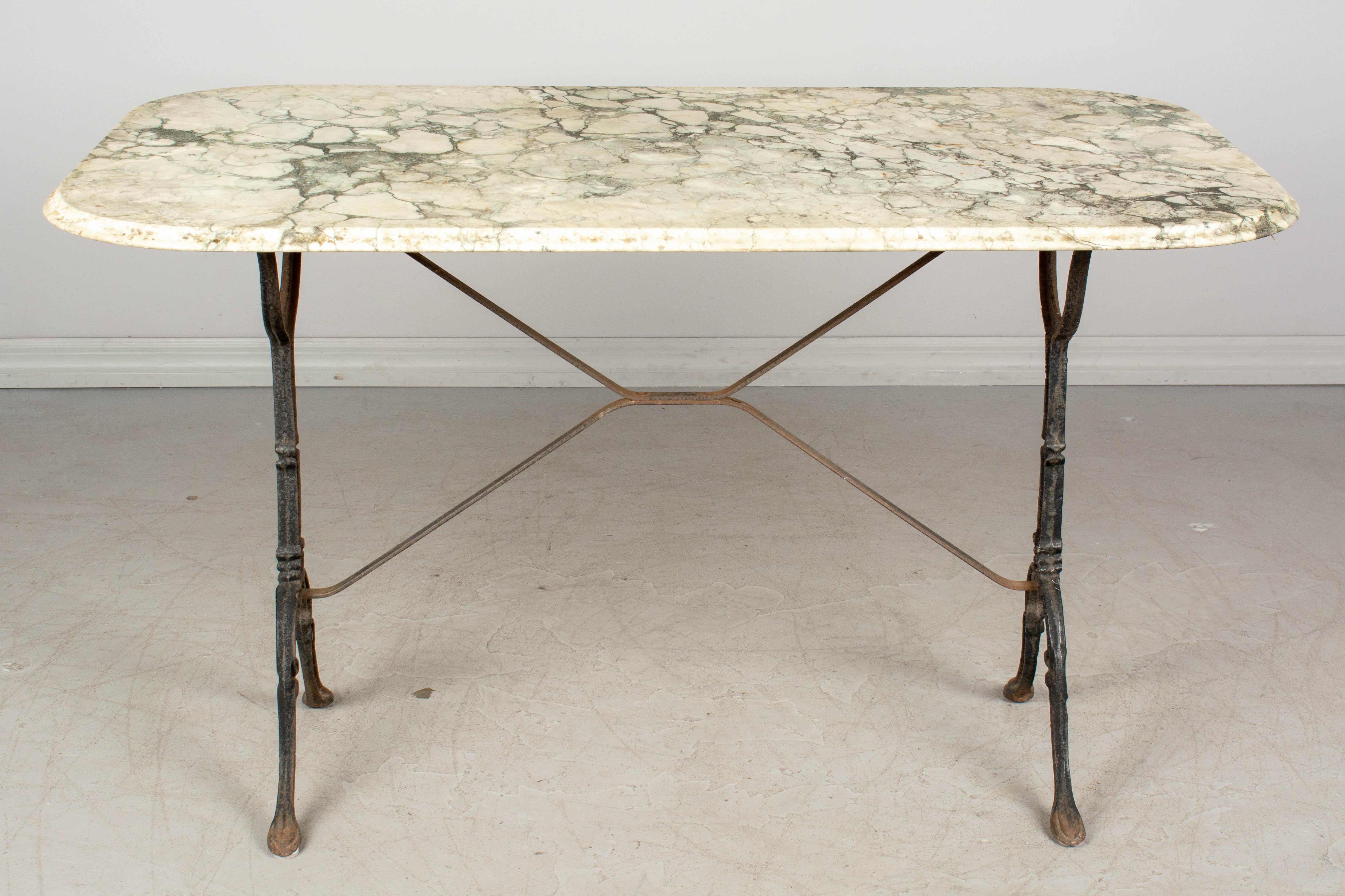 20th Century French Cast Iron Marble-Top Bistro Table