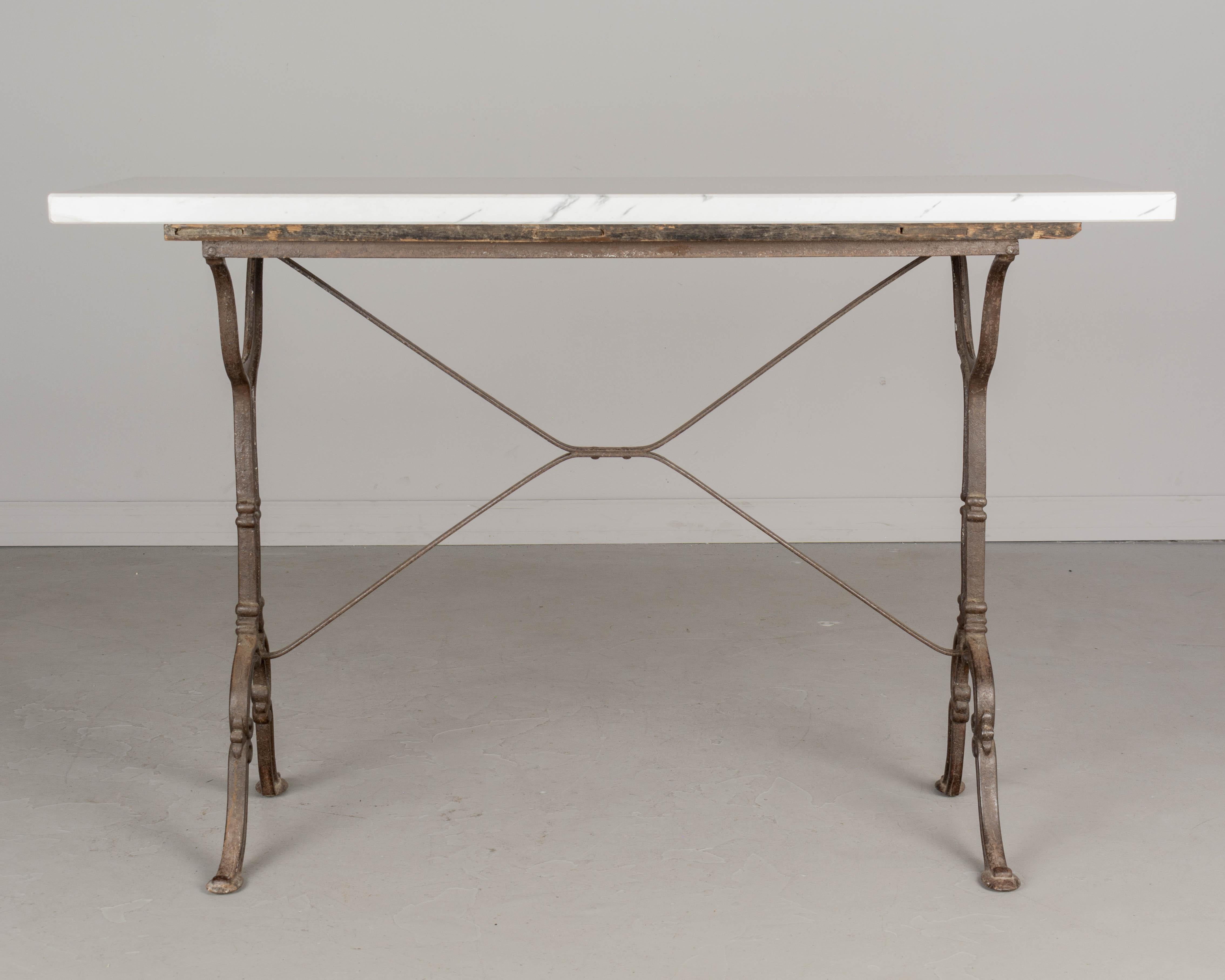 20th Century French Cast Iron Marble Top Bistro Table For Sale