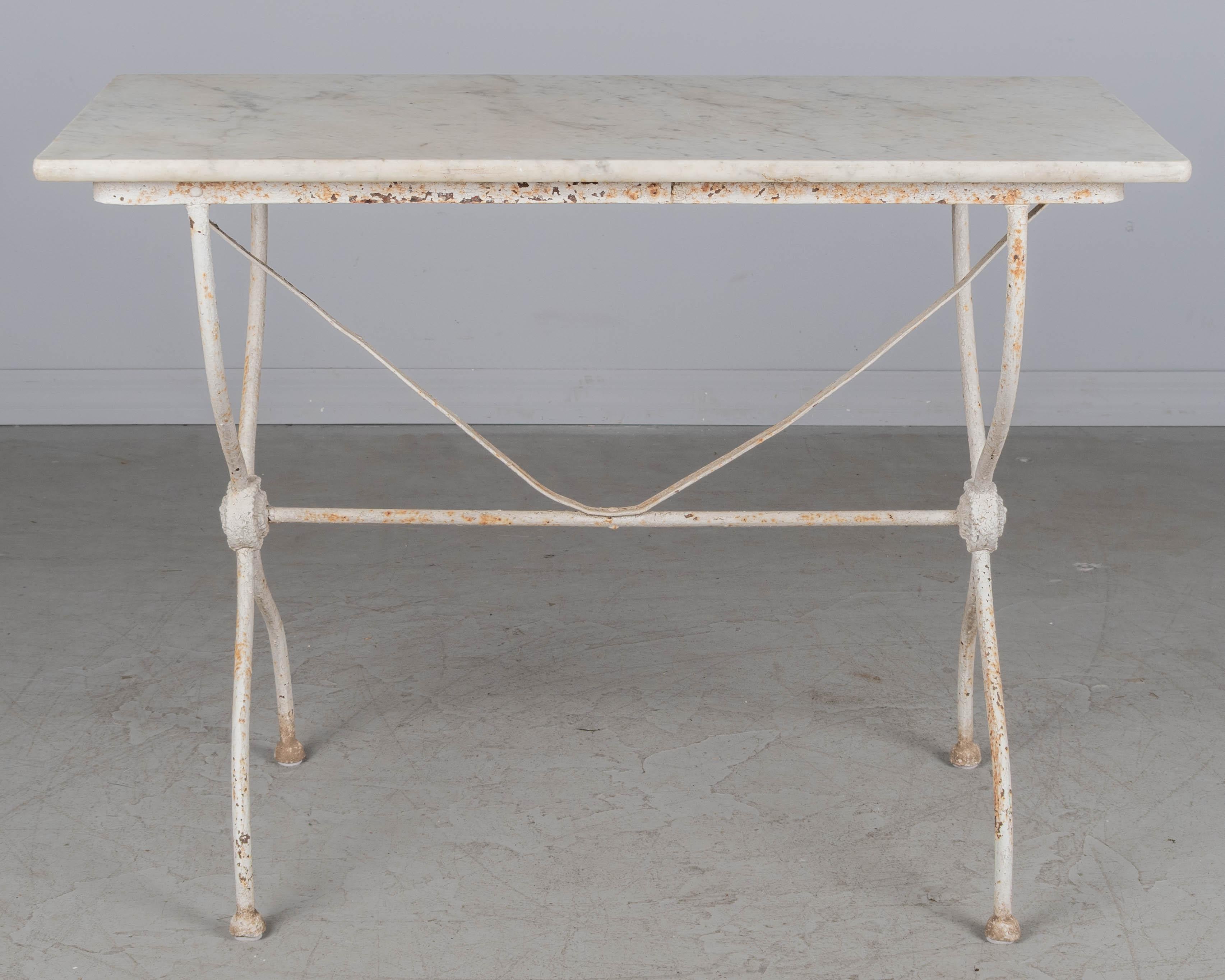 20th Century French Cast Iron Marble Top Bistro Table For Sale
