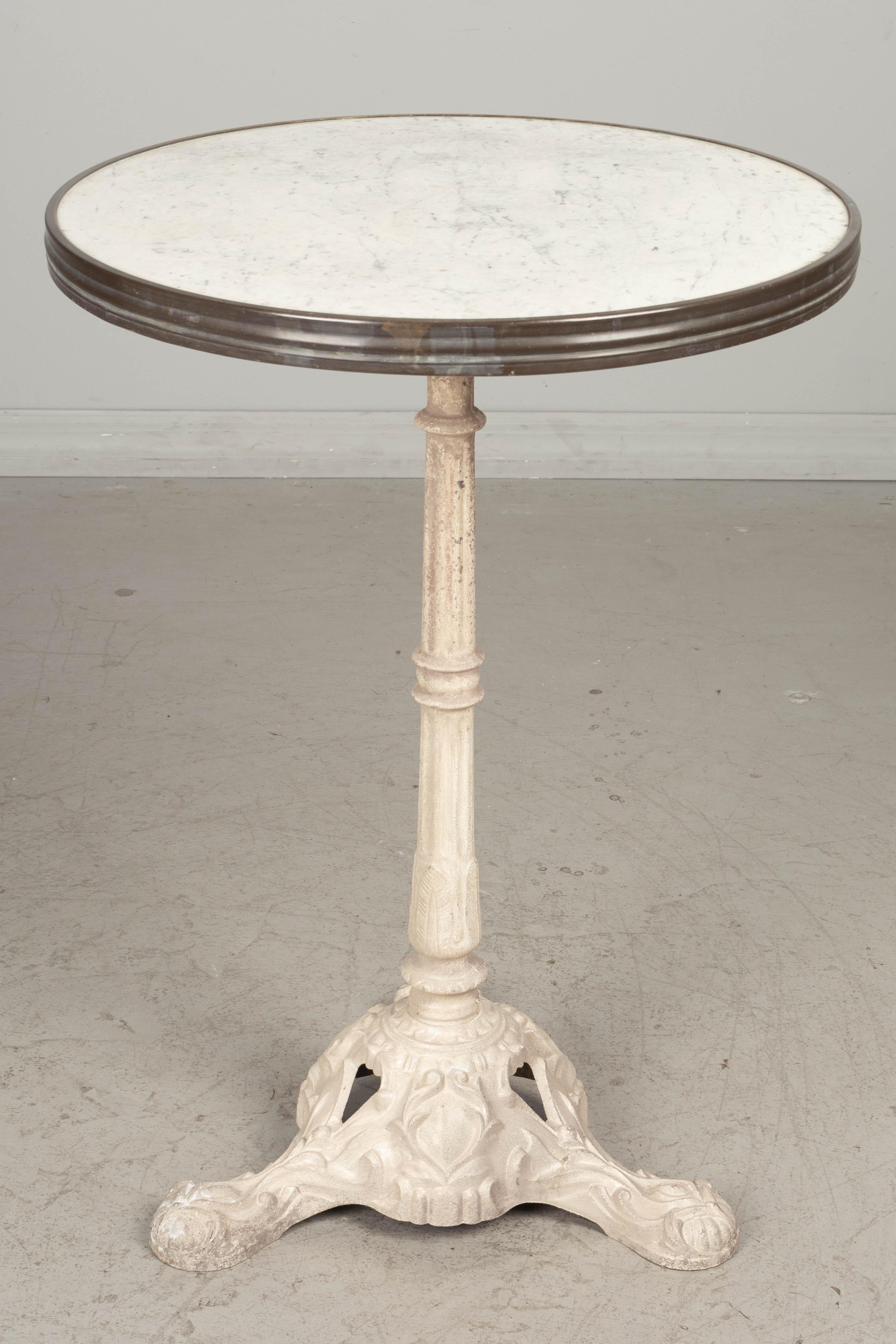 Brass French Cast Iron Marble Top Bistro Table