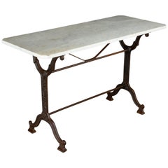 Antique French Cast Iron Marble-Top Bistro Table