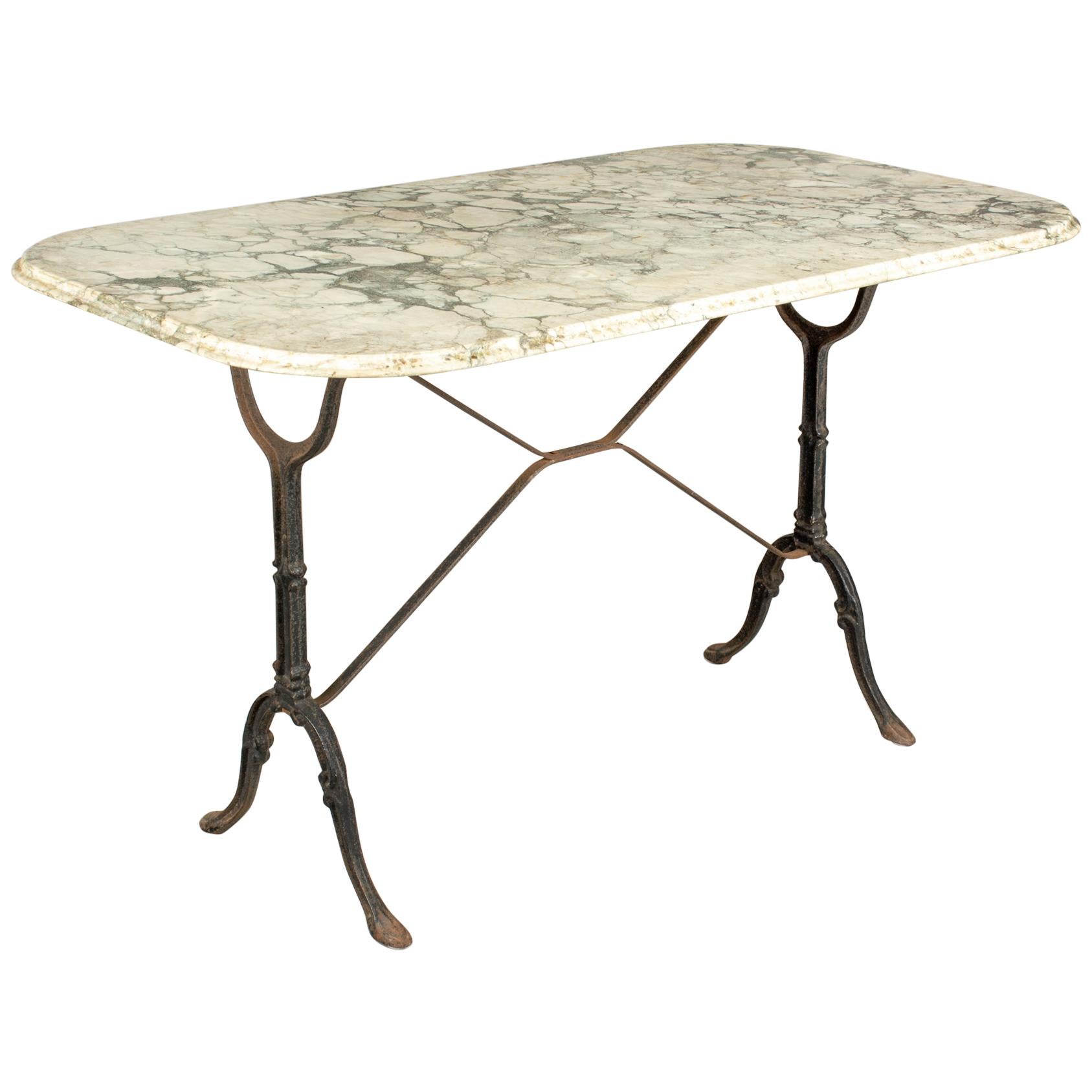 French Cast Iron MarbleTop Bistro Table at 1stDibs