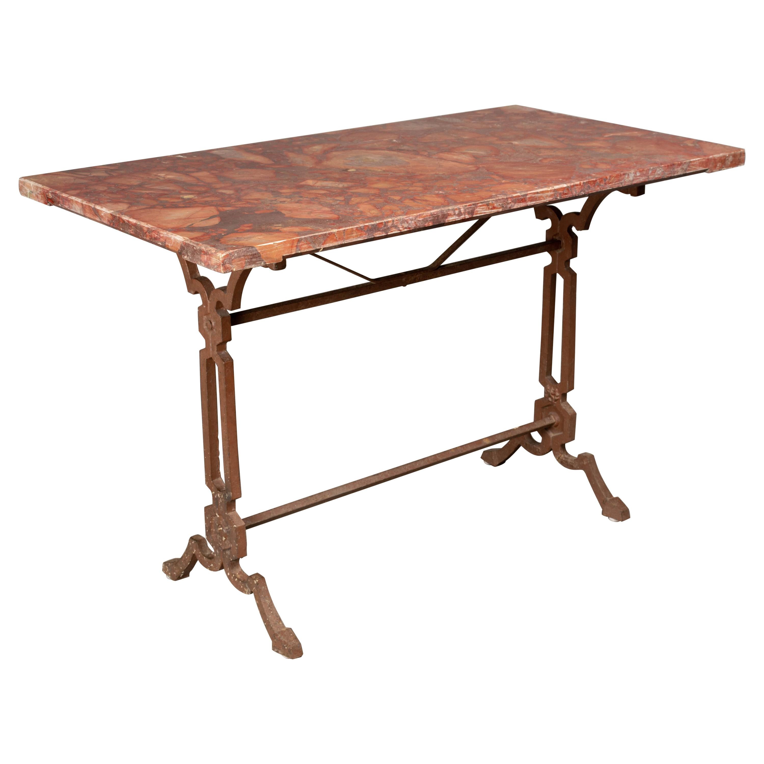 Vintage Cast Iron Pub Table with Marble Top at 1stDibs