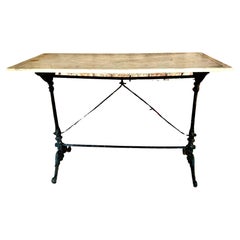Vintage French Cast Iron Marble-Top Bistro Table