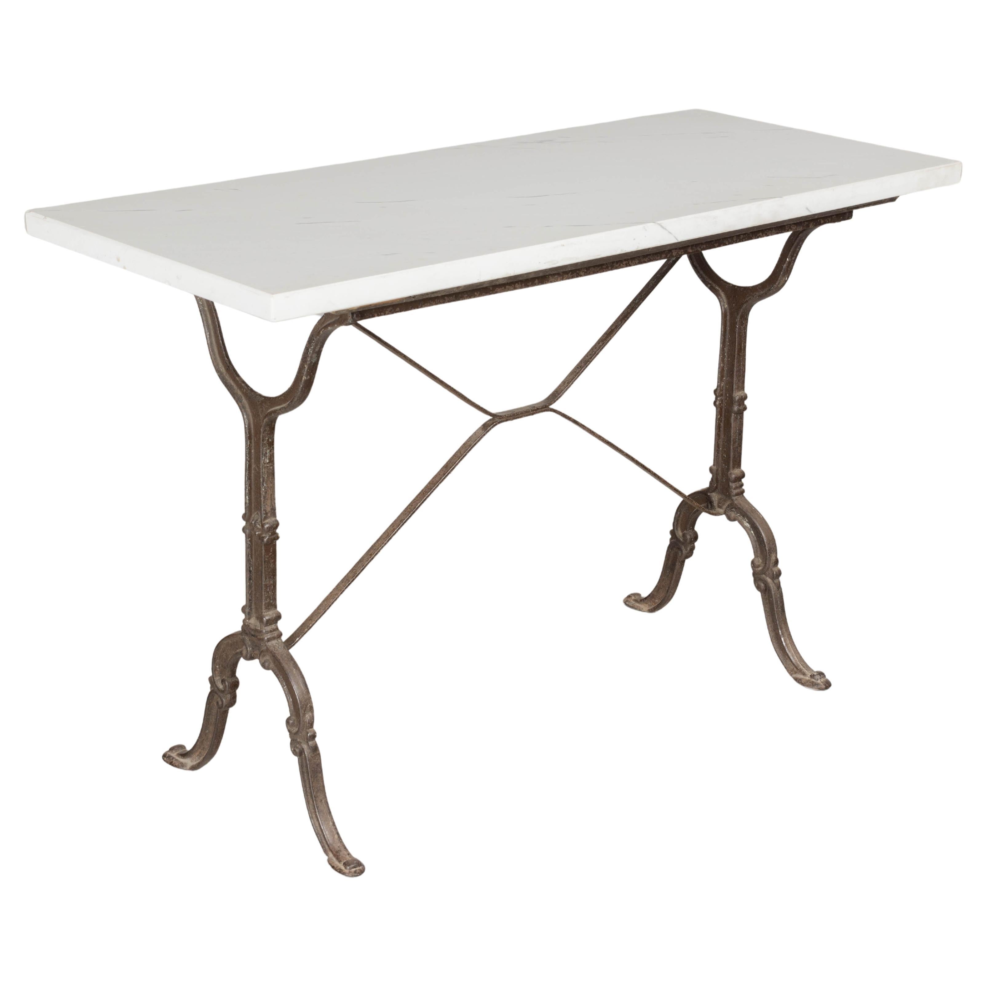 French Cast Iron Marble Top Bistro Table For Sale