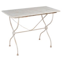 Tavolo da bistrot francese in ghisa con piano in marmo