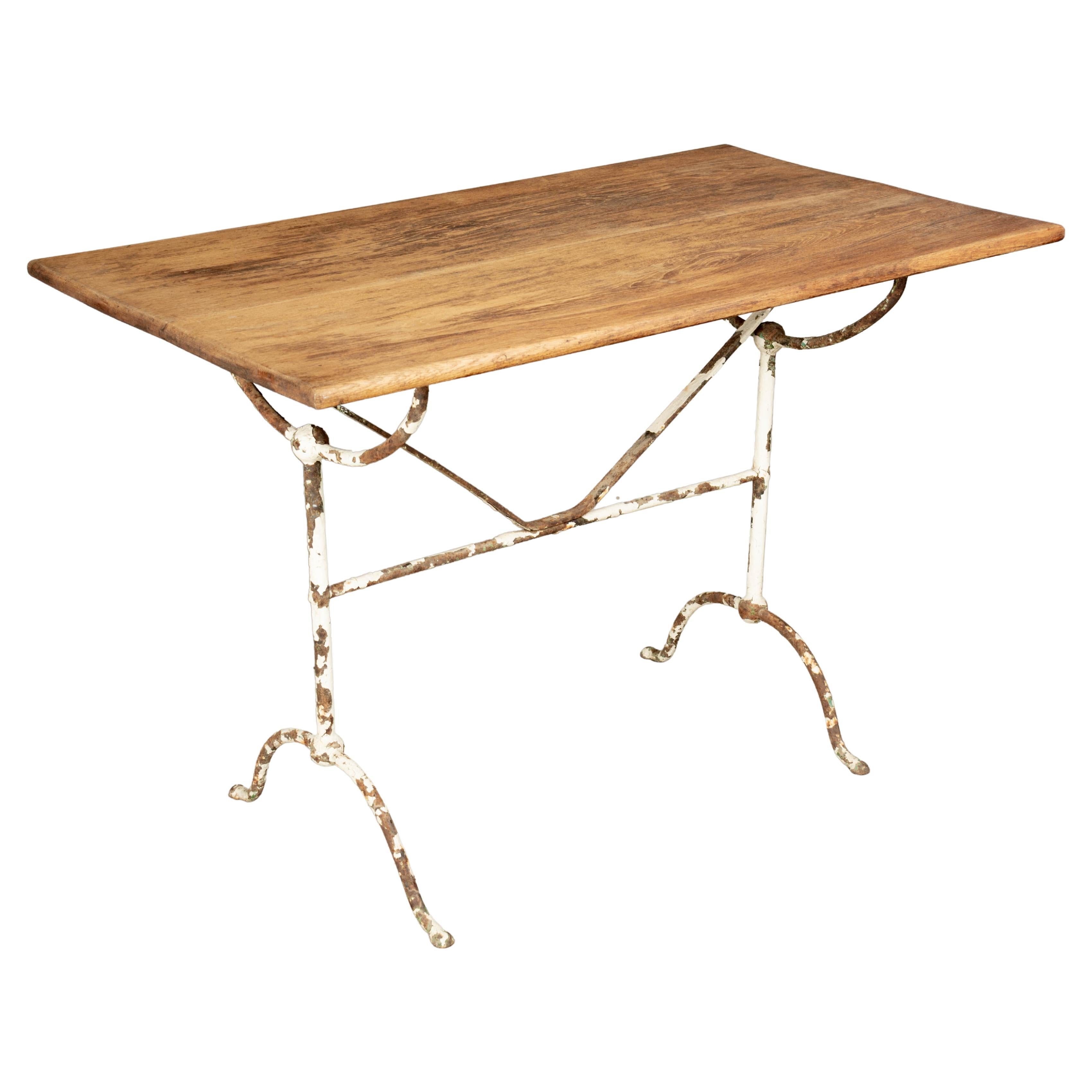 French Cast Iron Oak Top Bistro Table For Sale
