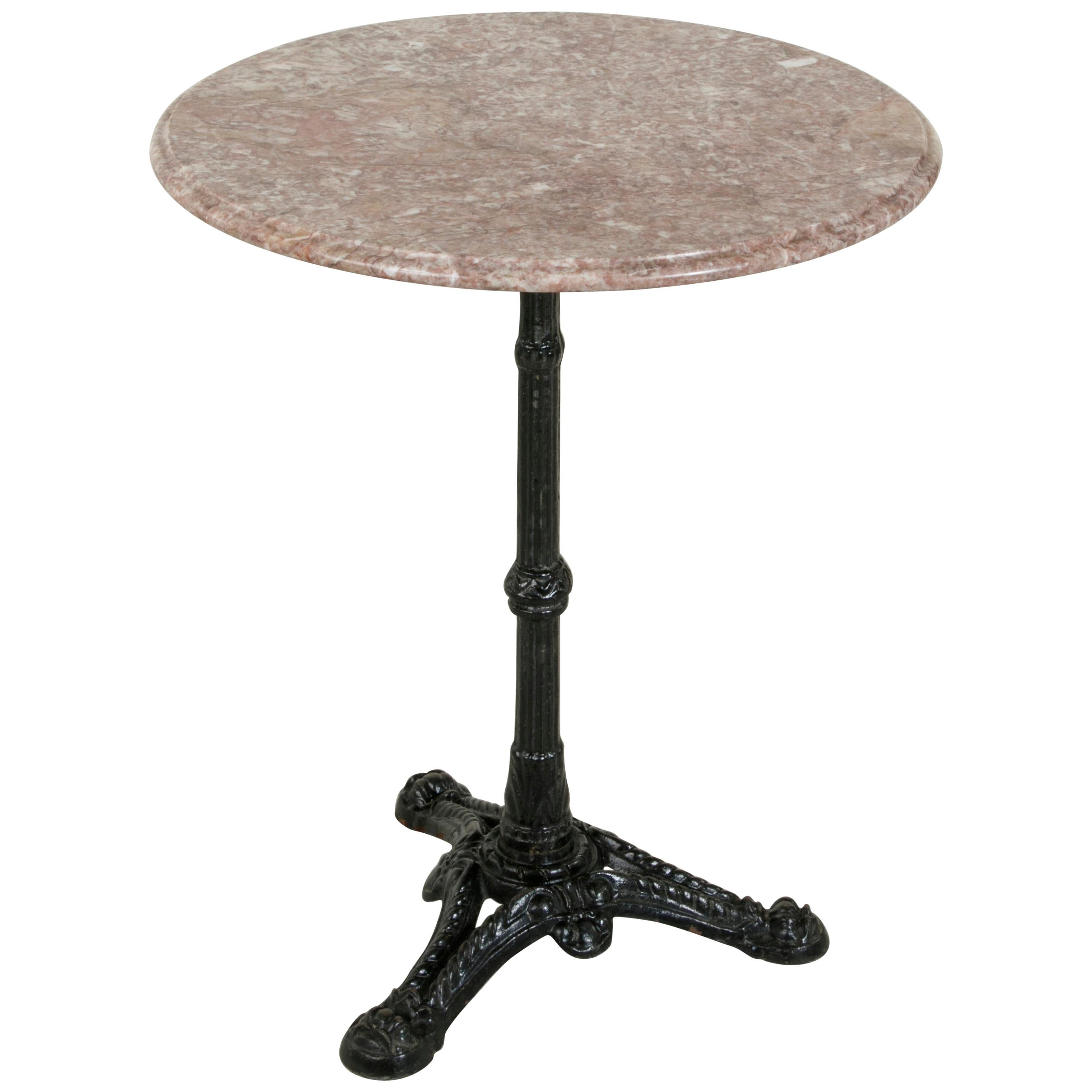 French Cast Iron Outdoor Bistro or Cafe Table with Marble Top, circa 1900