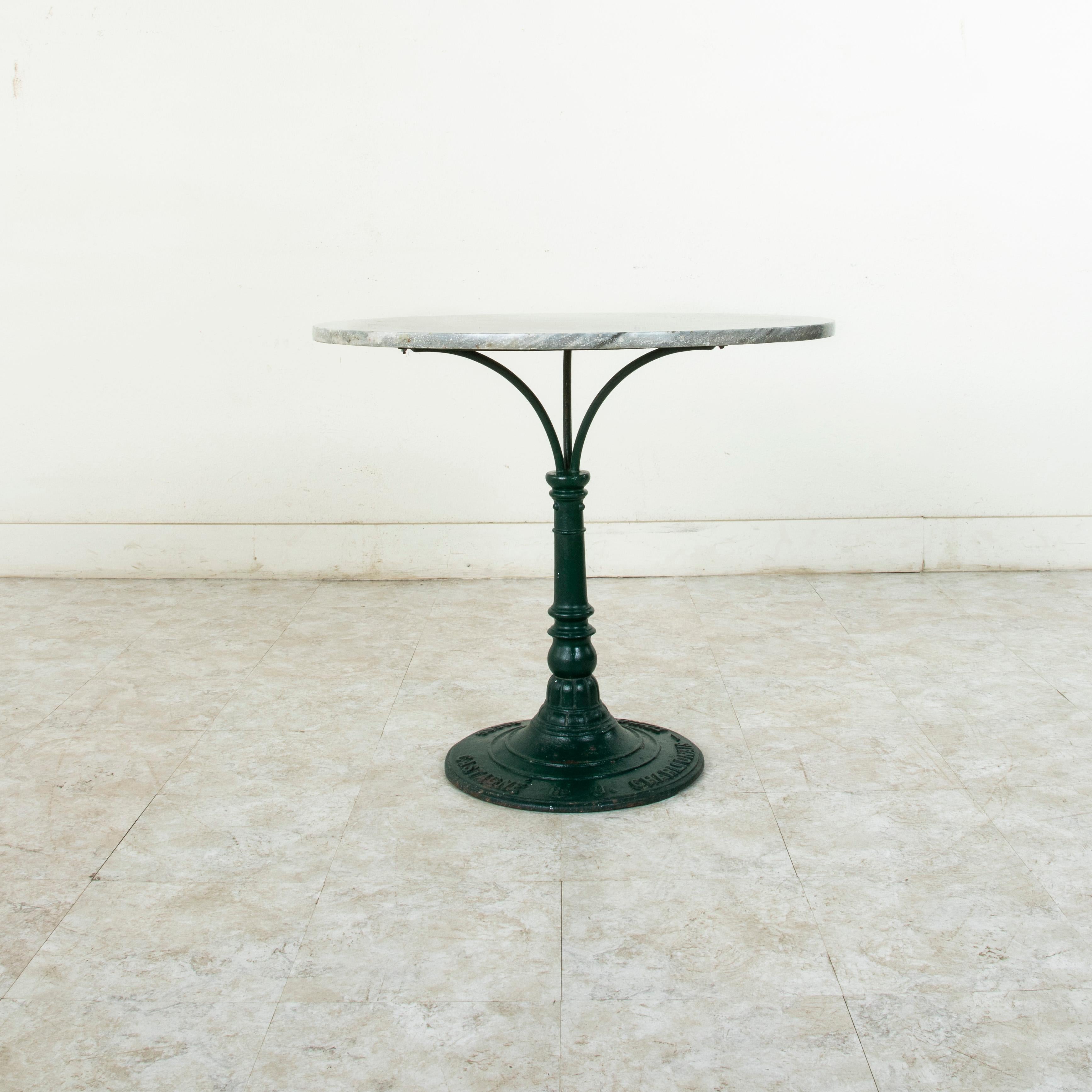 French Cast Iron Pedestal Table with Marble Top, circa 1900 In Good Condition In Fayetteville, AR