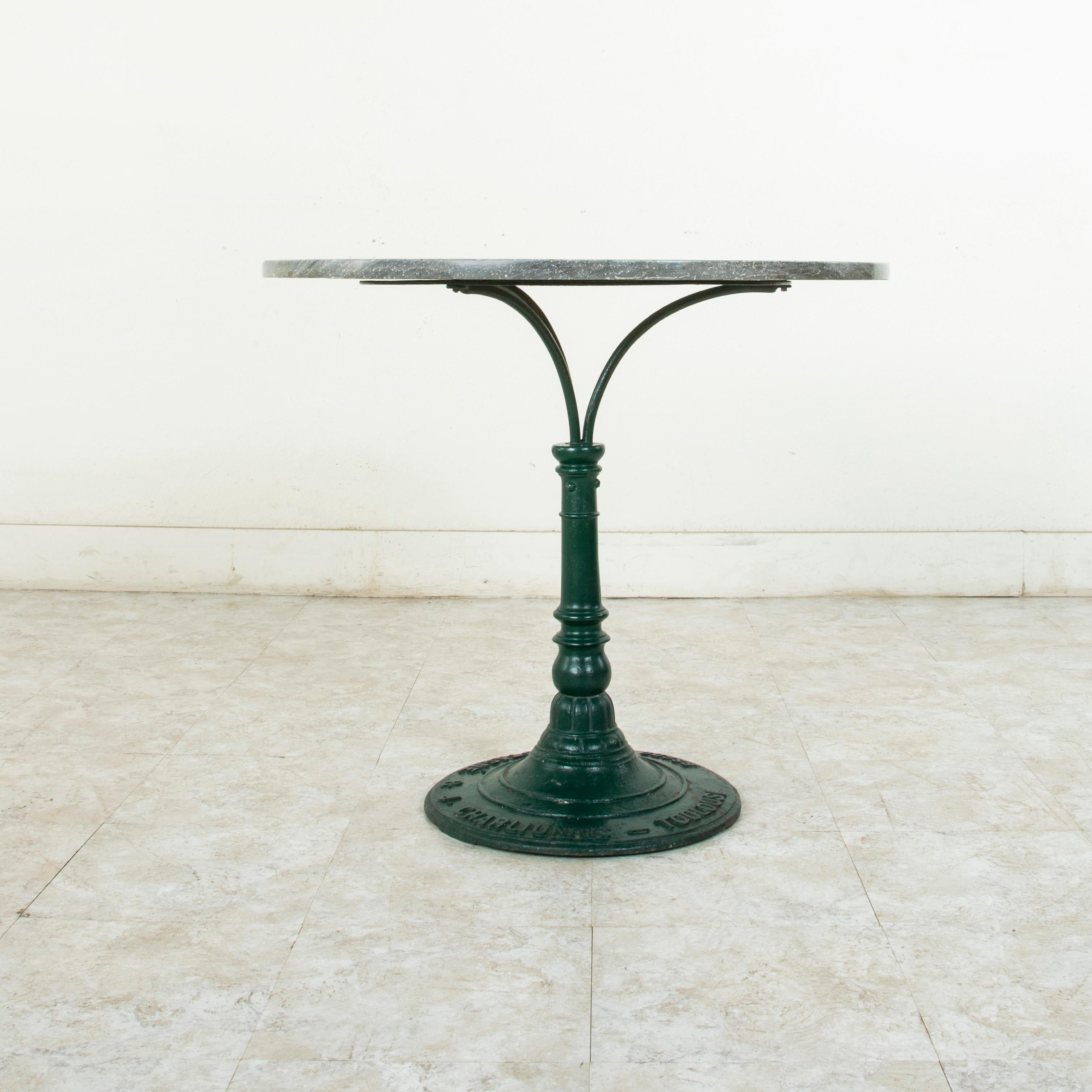 Early 20th Century French Cast Iron Pedestal Table with Marble Top, circa 1900