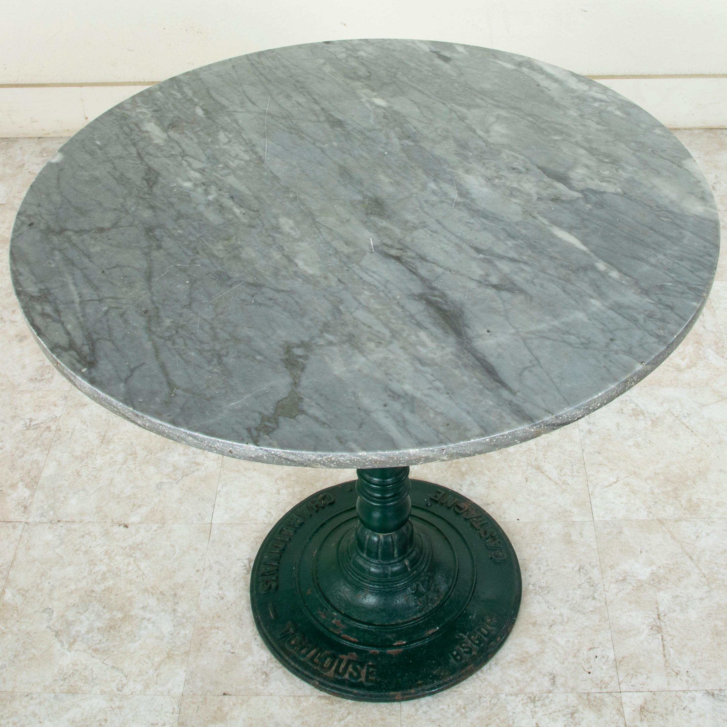 French Cast Iron Pedestal Table with Marble Top, circa 1900 1