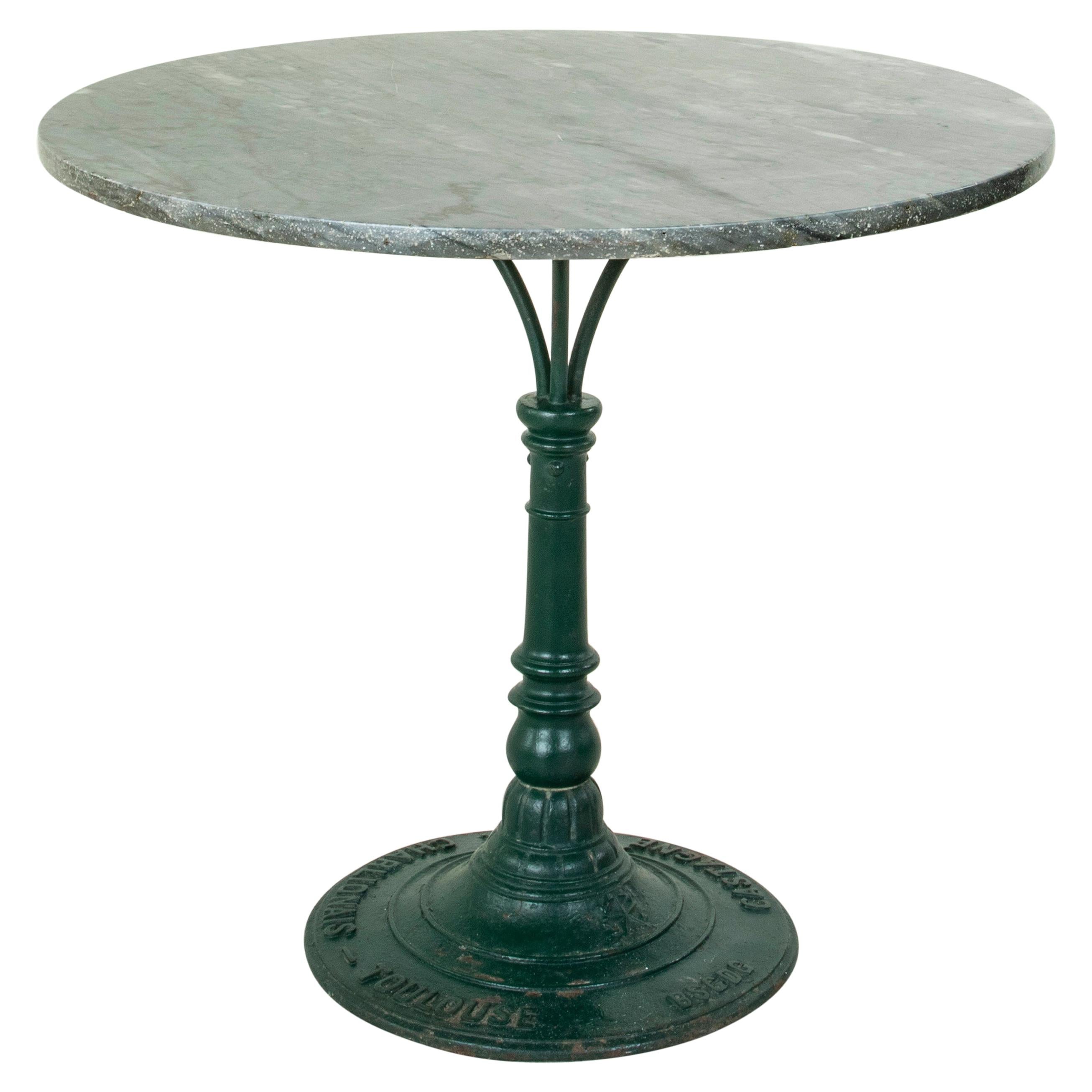 French Cast Iron Pedestal Table with Marble Top, circa 1900