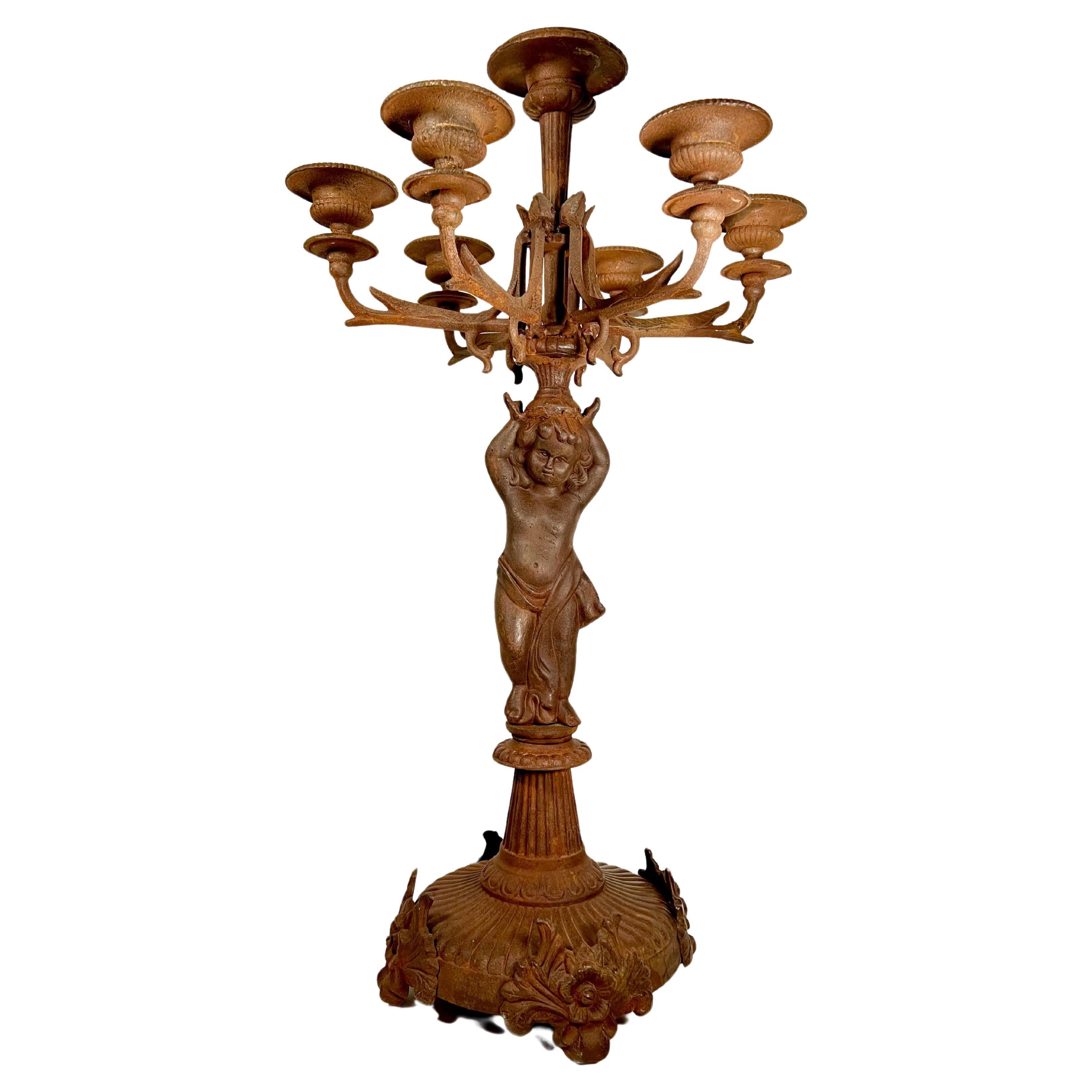 French Cast Iron Putti Figure Candelabra c. 1850's