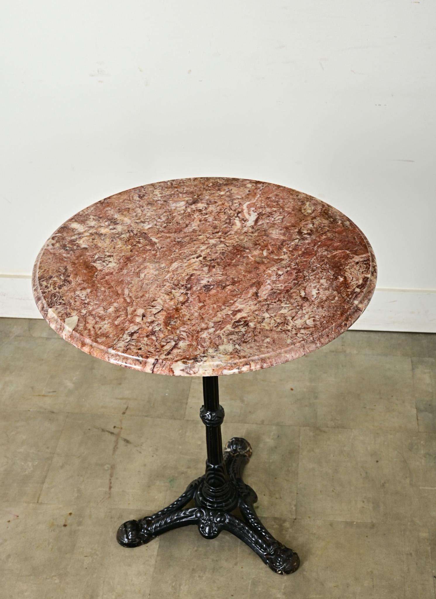 French Cast Iron & Red Marble Bistro Table In Good Condition In Baton Rouge, LA