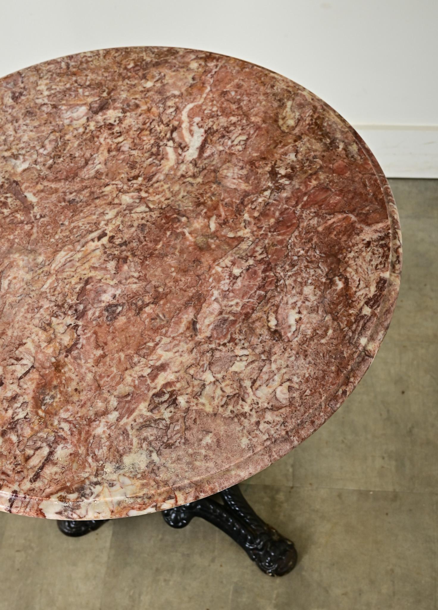 19th Century French Cast Iron & Red Marble Bistro Table