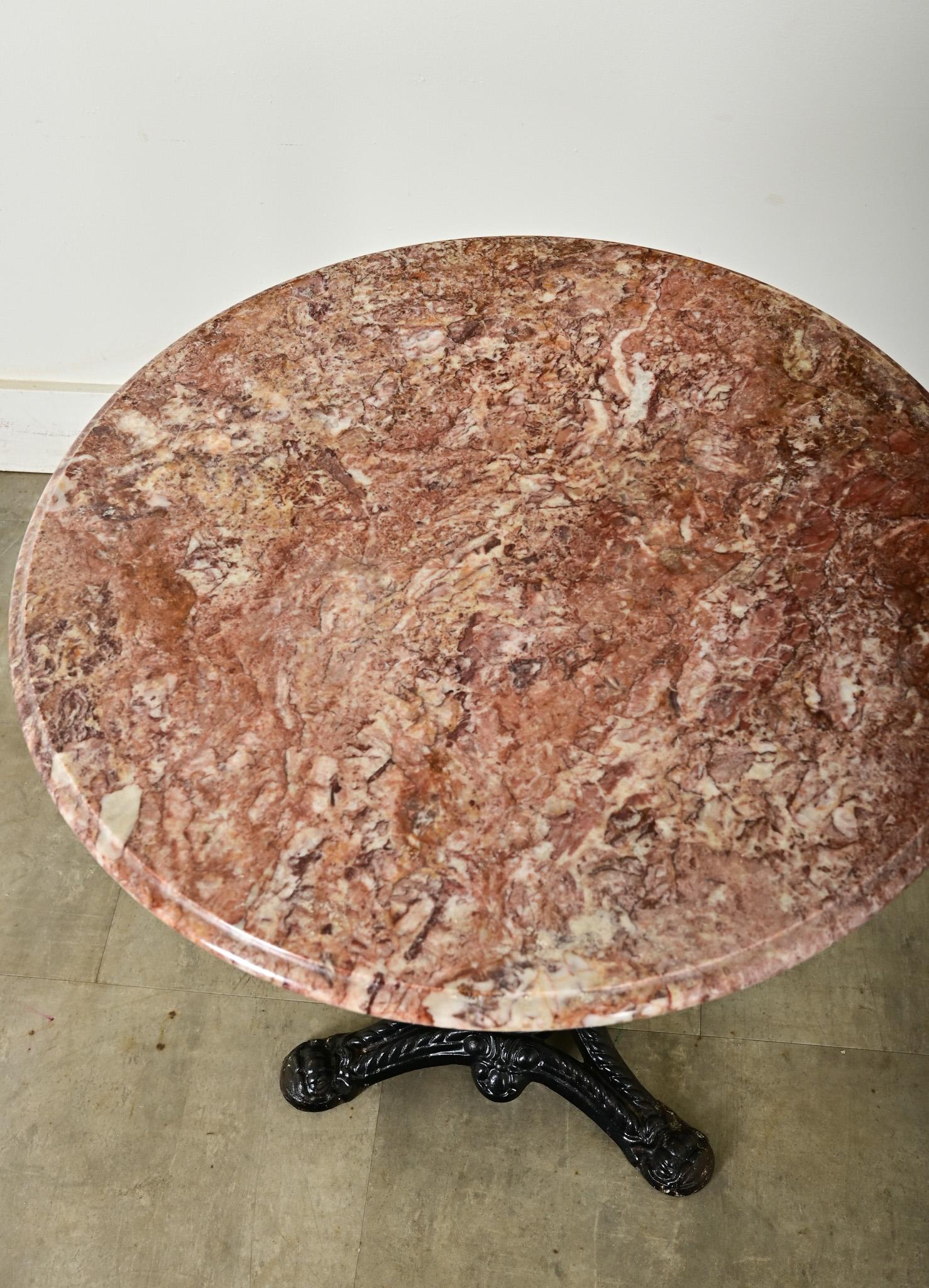 Cast Stone French Cast Iron & Red Marble Bistro Table
