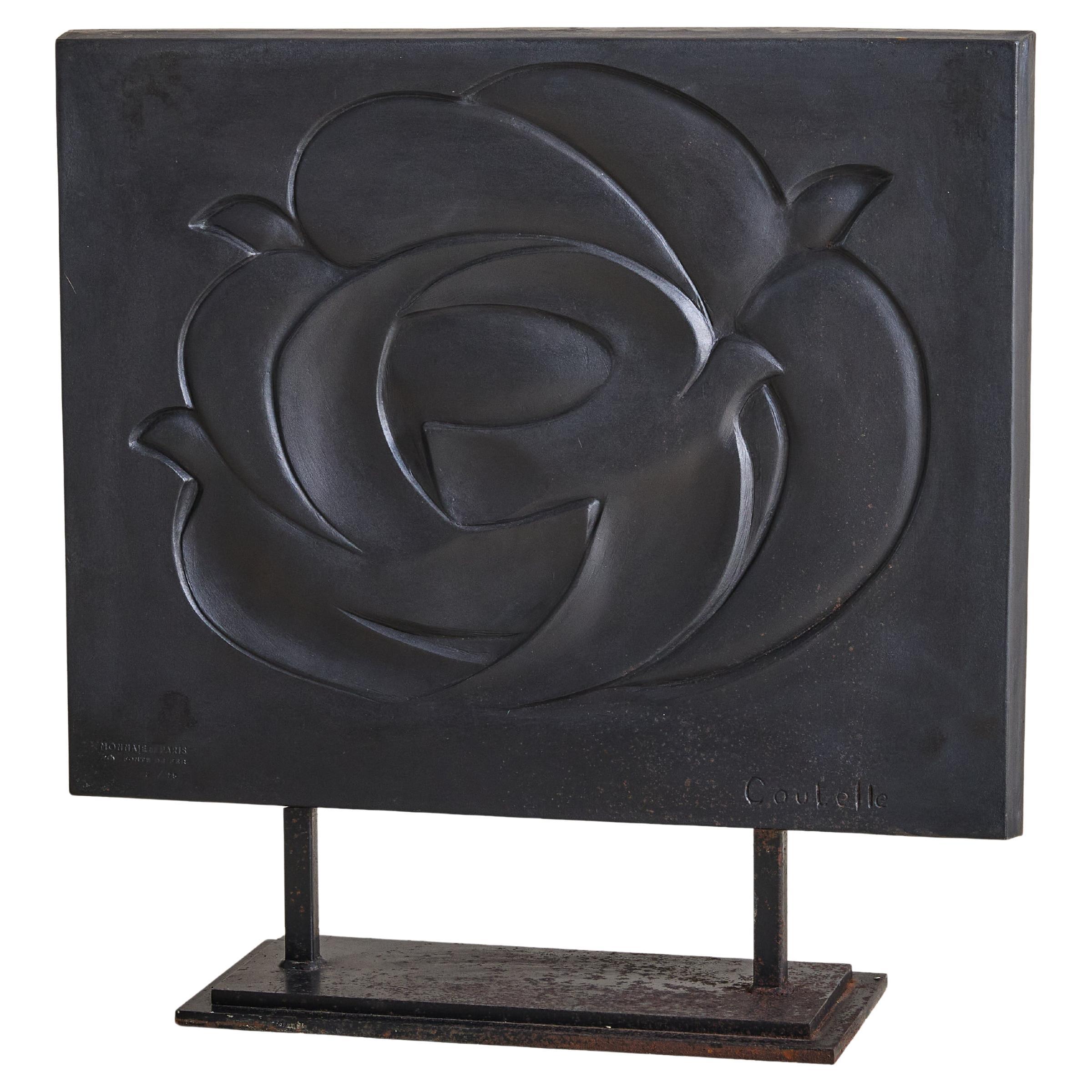 French Cast Iron Sculpture with Bird Motifs by René Coutelle
