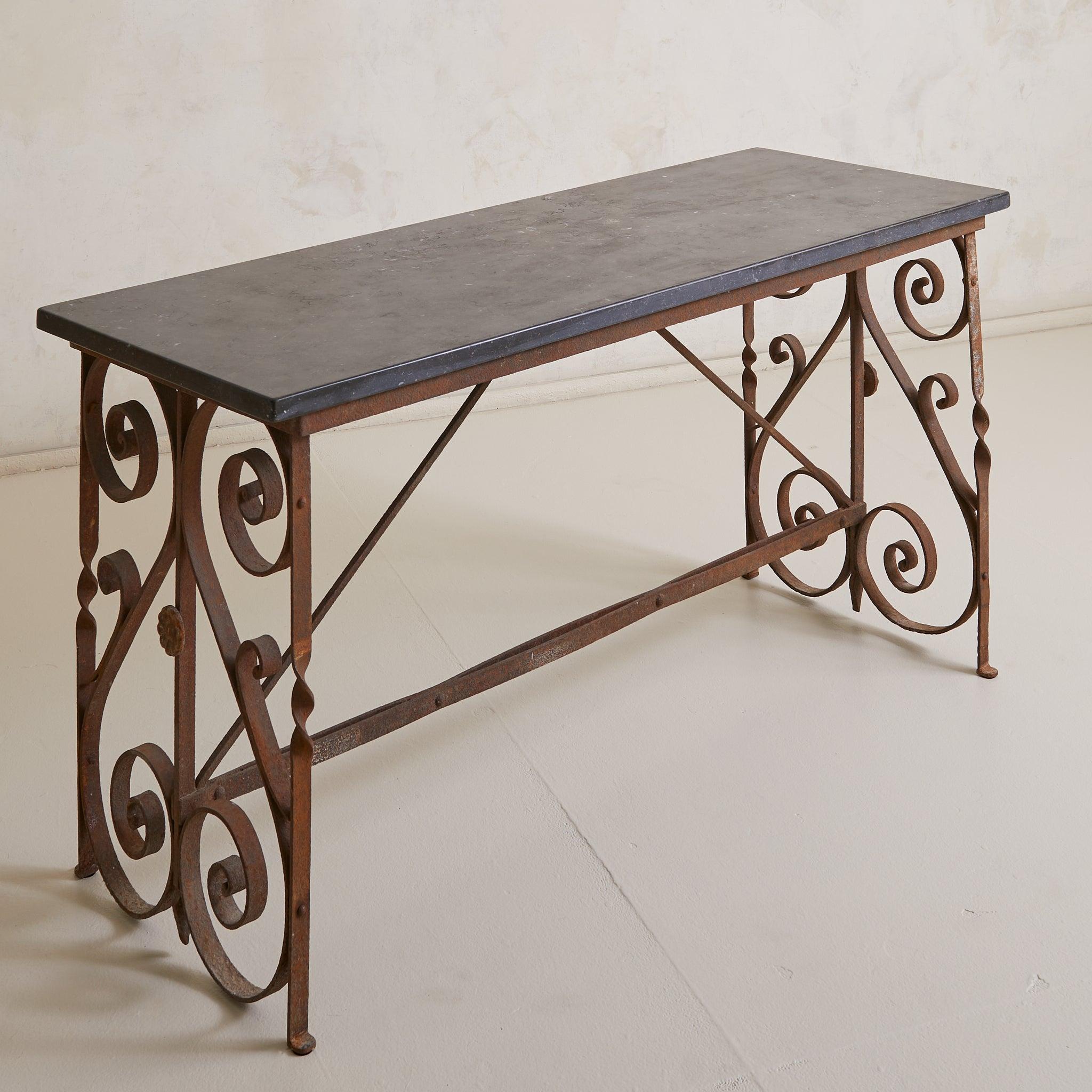 French Cast Iron + Soapstone Console Table, 1940s In Good Condition For Sale In Chicago, IL