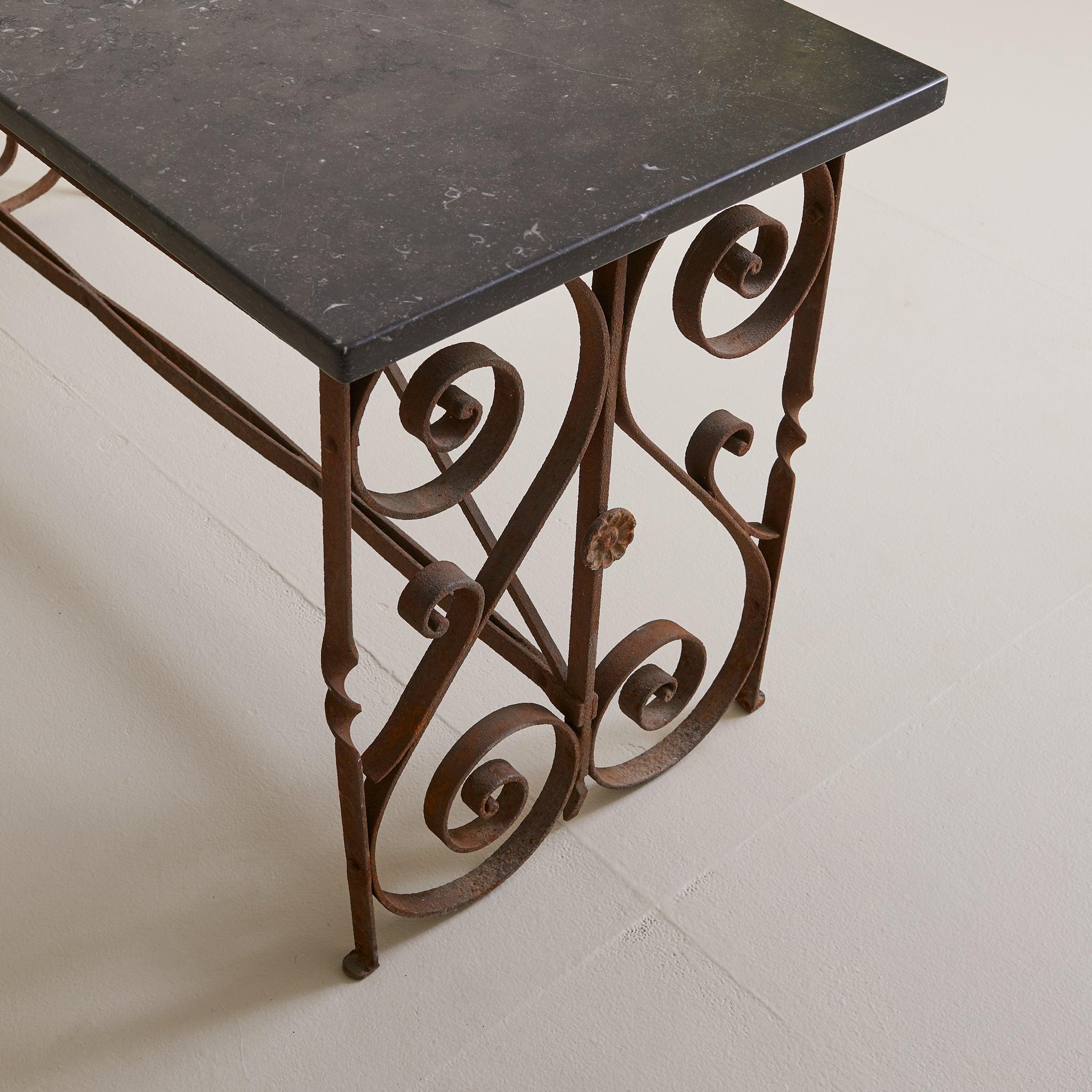 Mid-20th Century French Cast Iron + Soapstone Console Table, 1940s For Sale