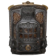 Antique French Cast Iron Stove with Brass Accents by Godin, circa 1910