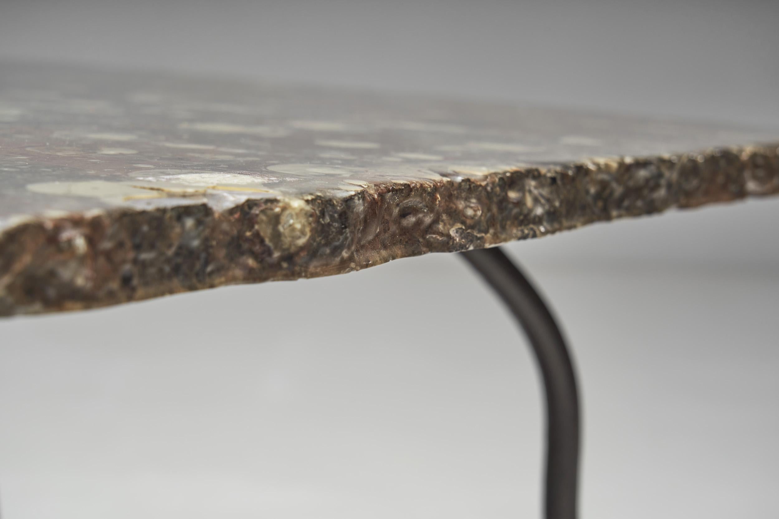 French Cast Iron Table with Varnished Stone Top, France, 1980s 4