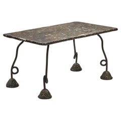French Cast Iron Table with Varnished Stone Top, France, 1980s