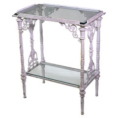 Antique French Cast Iron Two-Tier Garden Table, Etagere mit Glasplatten, um 1880