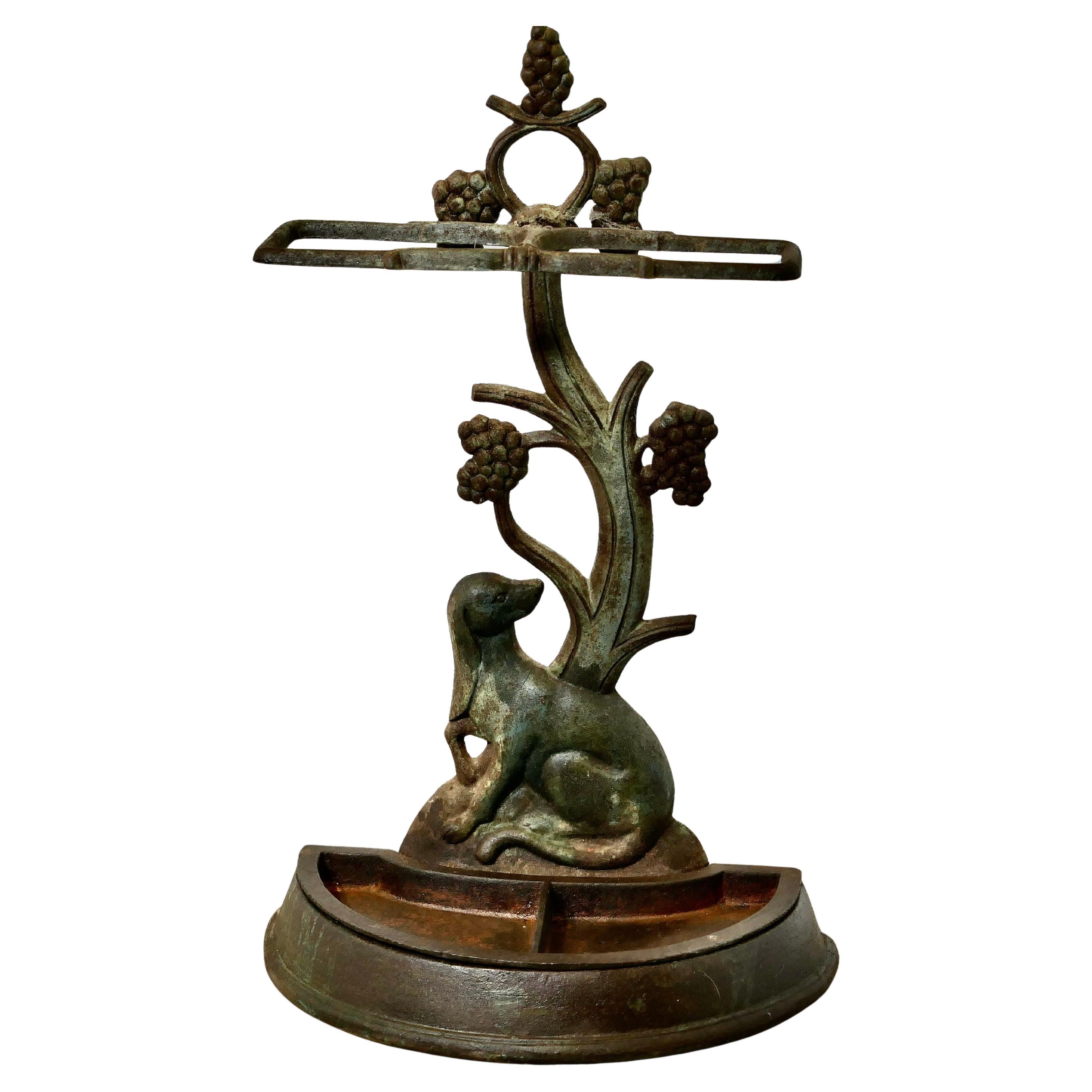 French Cast Iron Umbrella Stand, Fox and Grapes For Sale