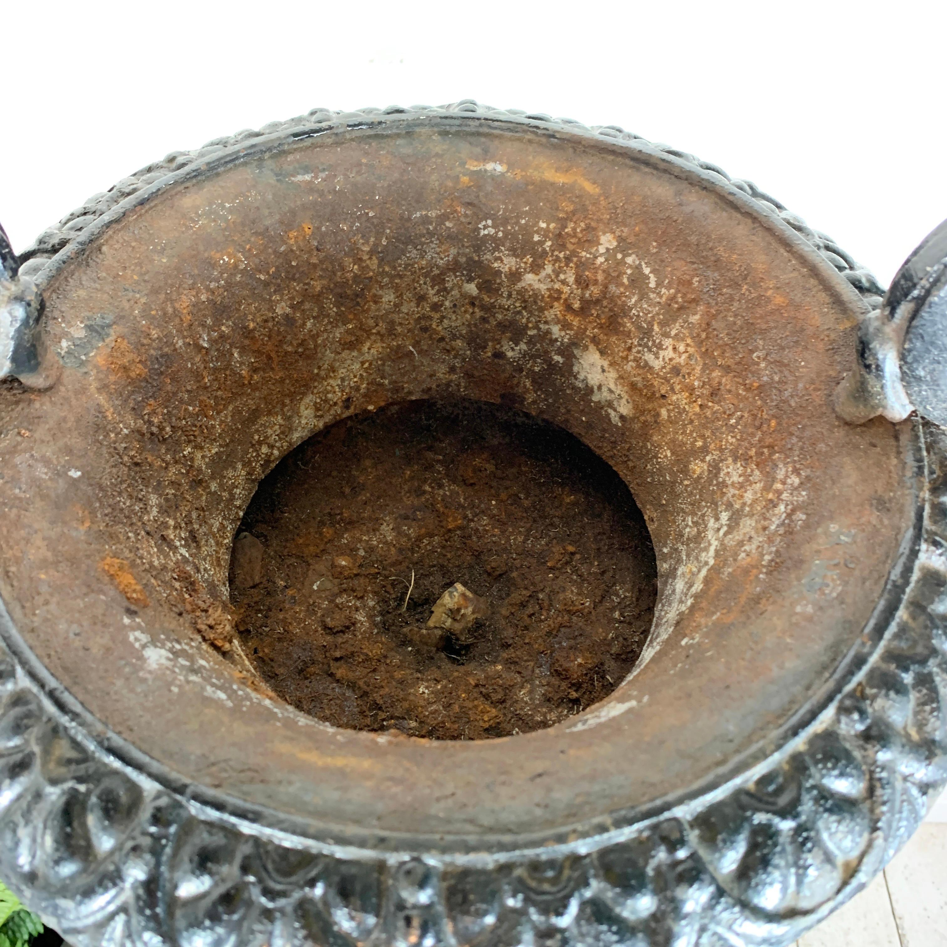 Urne en fonte française noire avec poignées décoratives, 19e siècle en vente 3