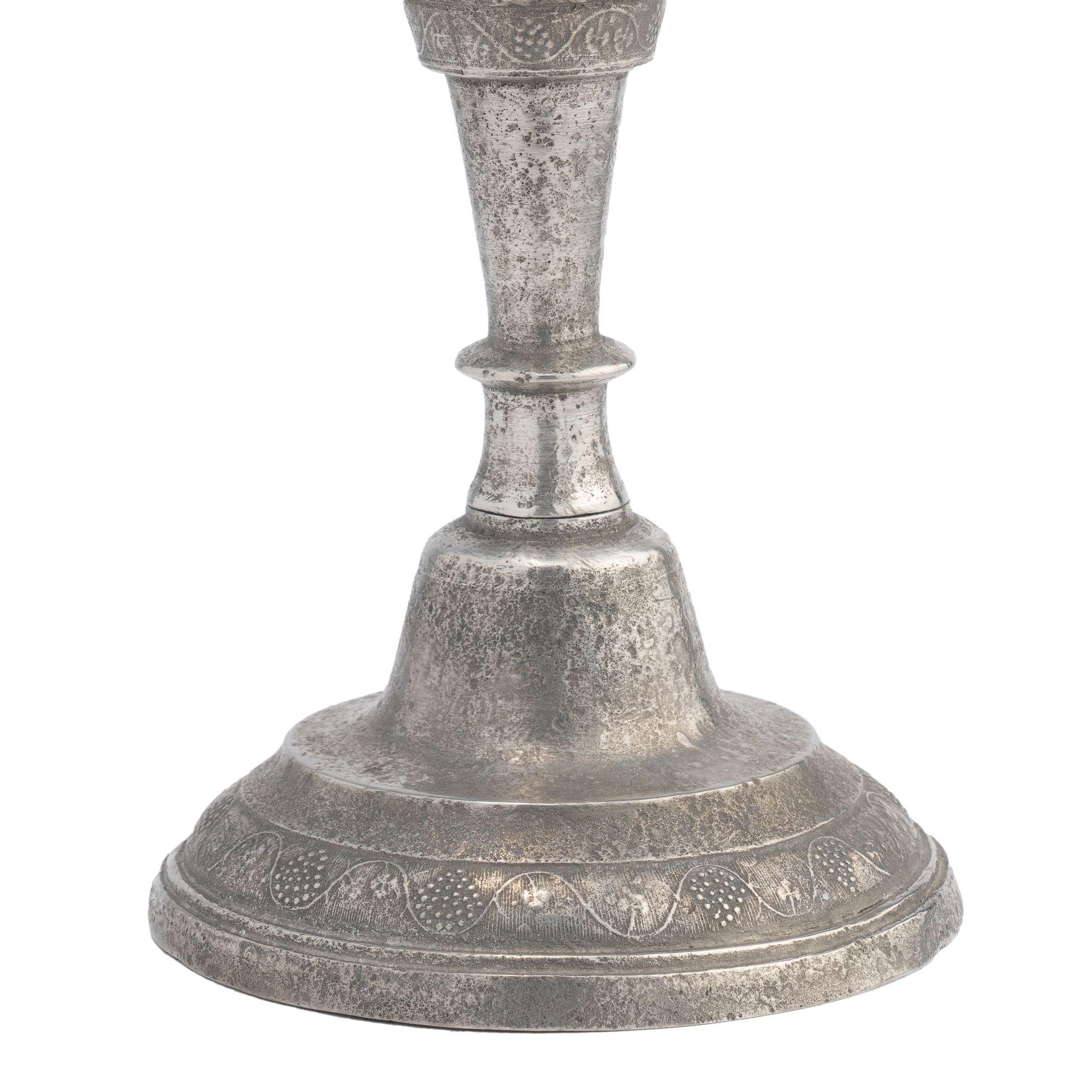 18th Century French cast pewter candlestick with grape vine motif, c. 1780 For Sale