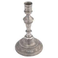 Vintage French cast pewter candlestick with grape vine motif, c. 1780