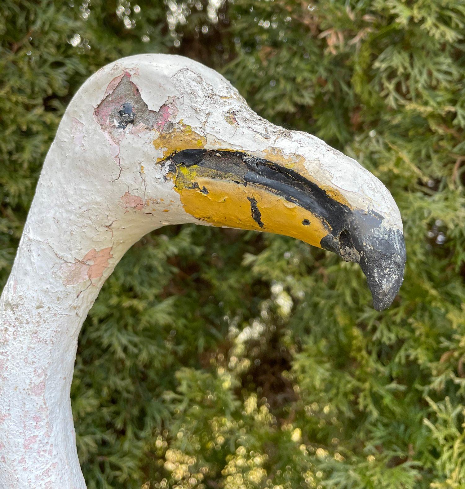 French Cast Stone and Iron Flamingo in Old White Paint For Sale 7