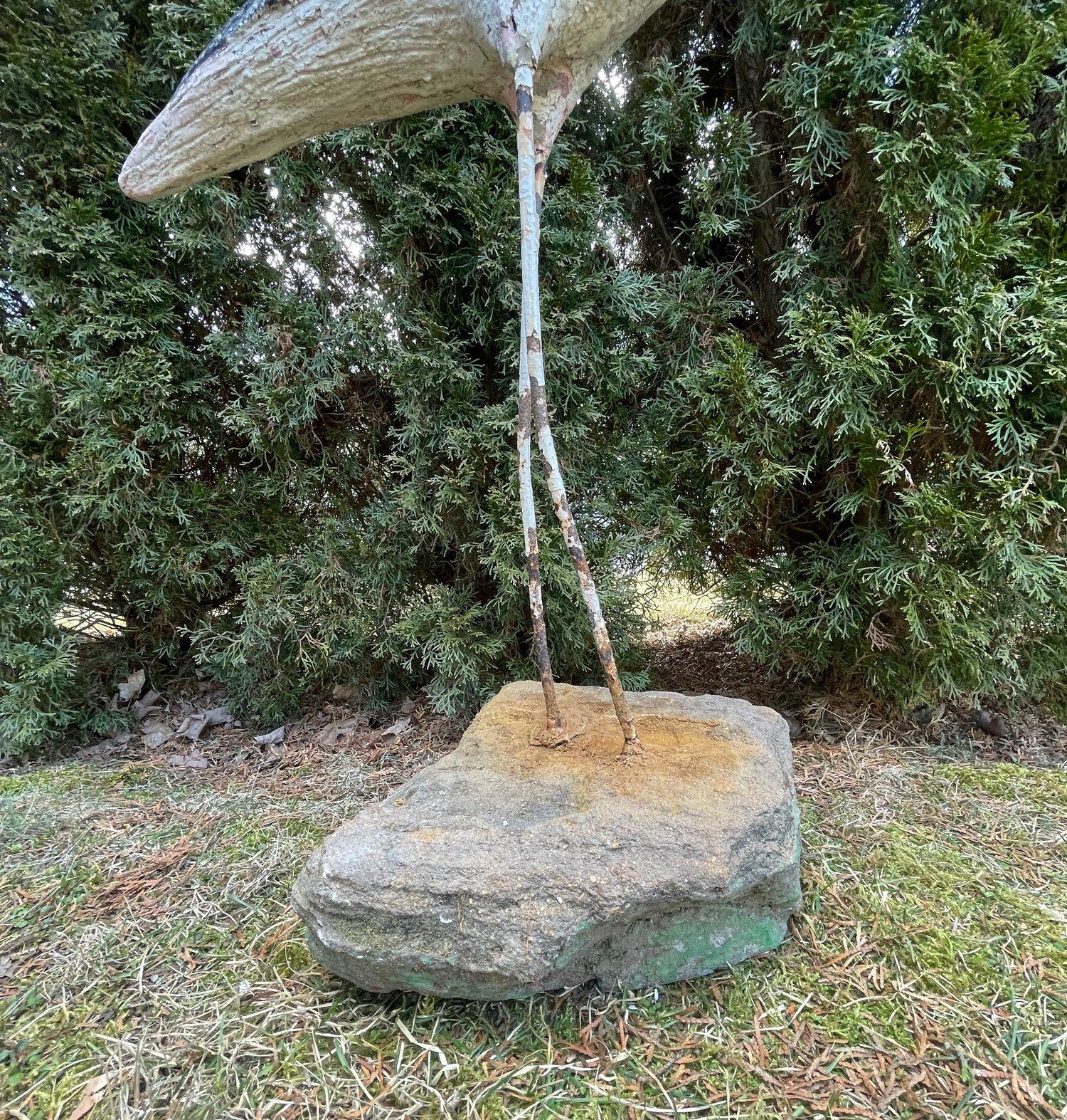 French Cast Stone and Iron Flamingo in Old White Paint For Sale 12